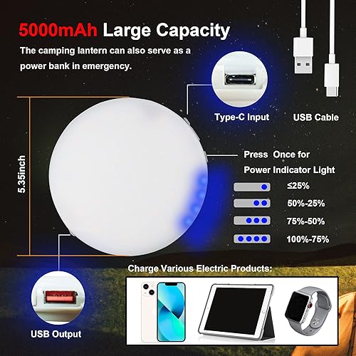 Miniatura 5 de Linterna de campamento recargable, luz magnética para tienda de campaña con control remoto, 4 modos de luz, luz regulable IP54, resistente al agua,
