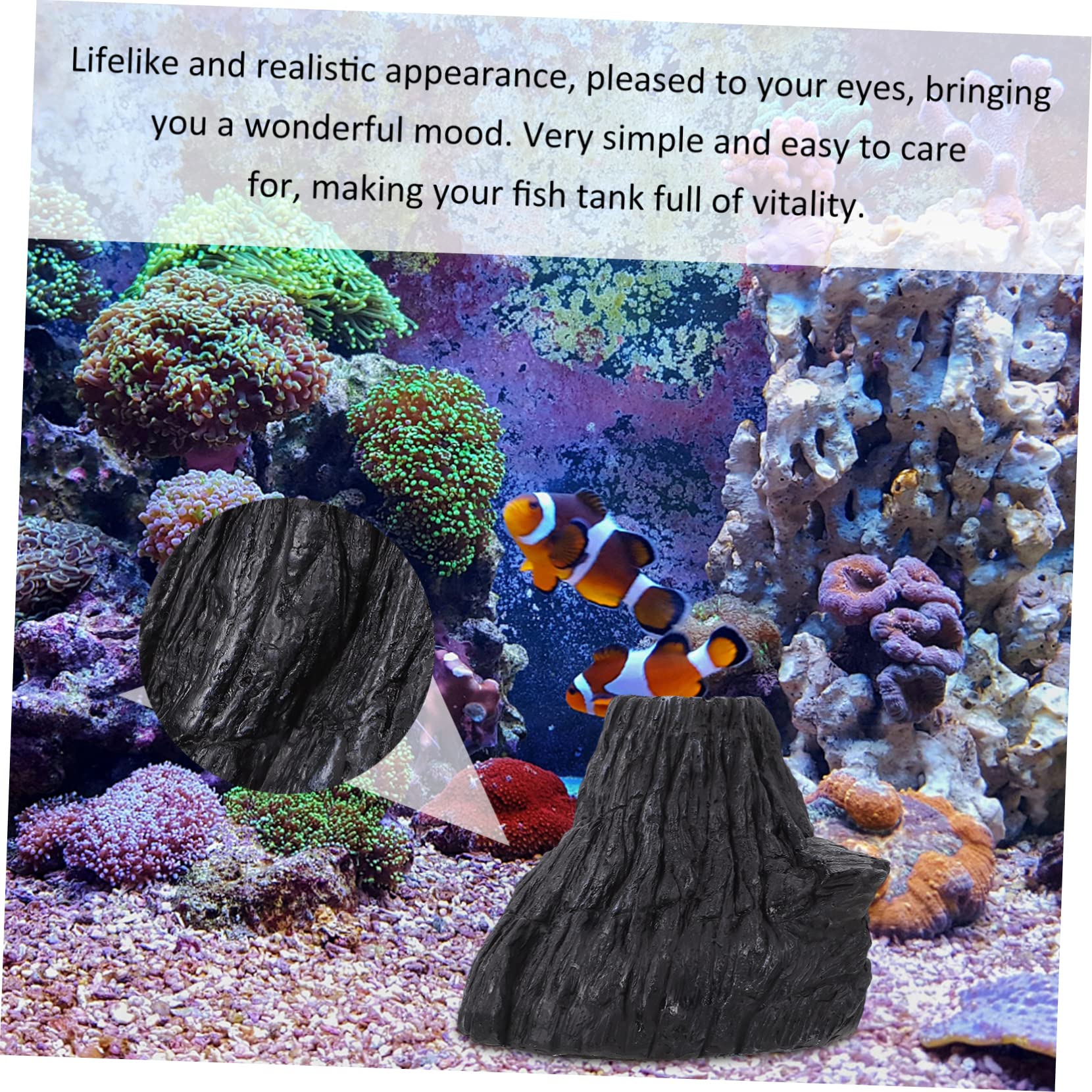 YARNOW 3 Pièces Décoration D'aquarium De Humidificateur Pierre à Air D'aquarium Ornement D'aquarium D'aquarium Volcanique Étang Grotte Black Résine