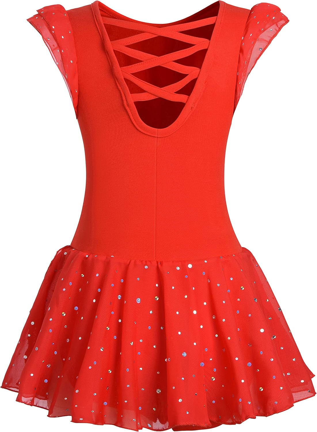 MOLLDAN Girls Dance Leotards for Ballet Dress Shiny Skirt Ruffle Sleeve Crisscross Back : Sports & Outdoors