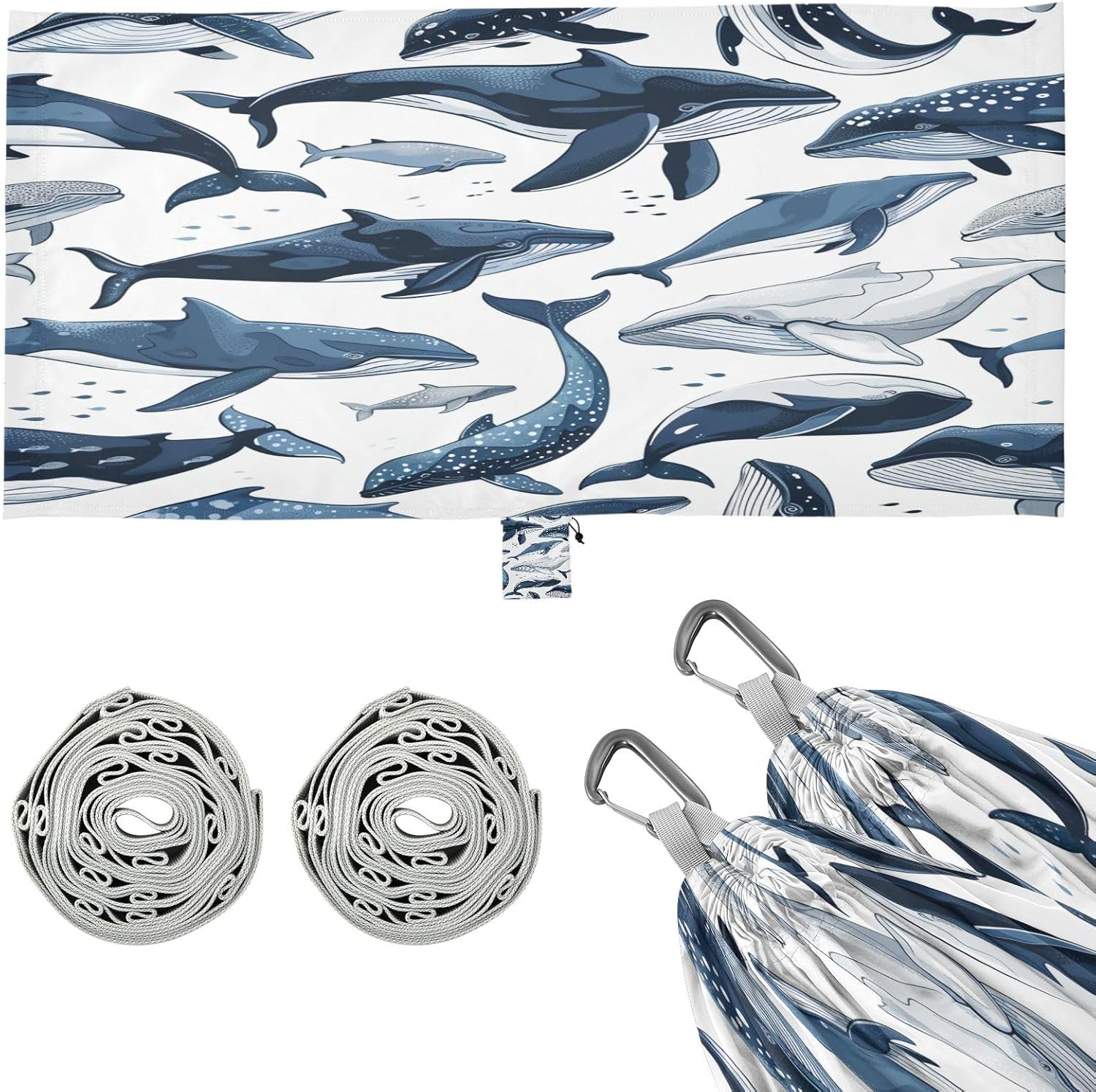 ALAZA Whale Print Camping Hammocks Single or 2 Person 500 lbs Portable Parachute Travel Hammock w/Tree Straps for Hiking Backpacking Indoor Outdoor