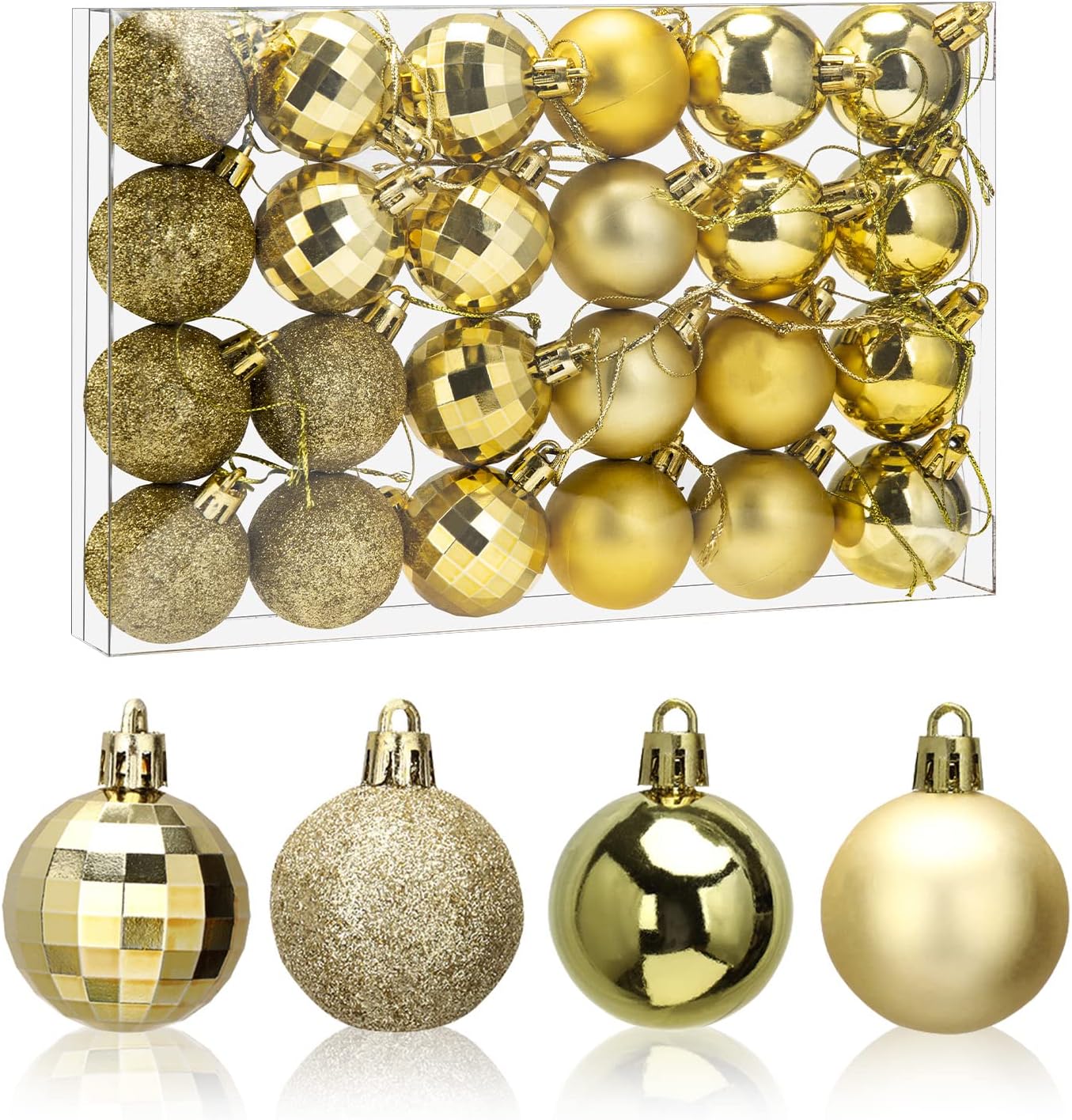 Aitsite 24ct Christmas Tree Ornaments Set 1.57 inches Mini Shatterproof Holiday Ornaments Balls for Christmas Decorations (Gold)
