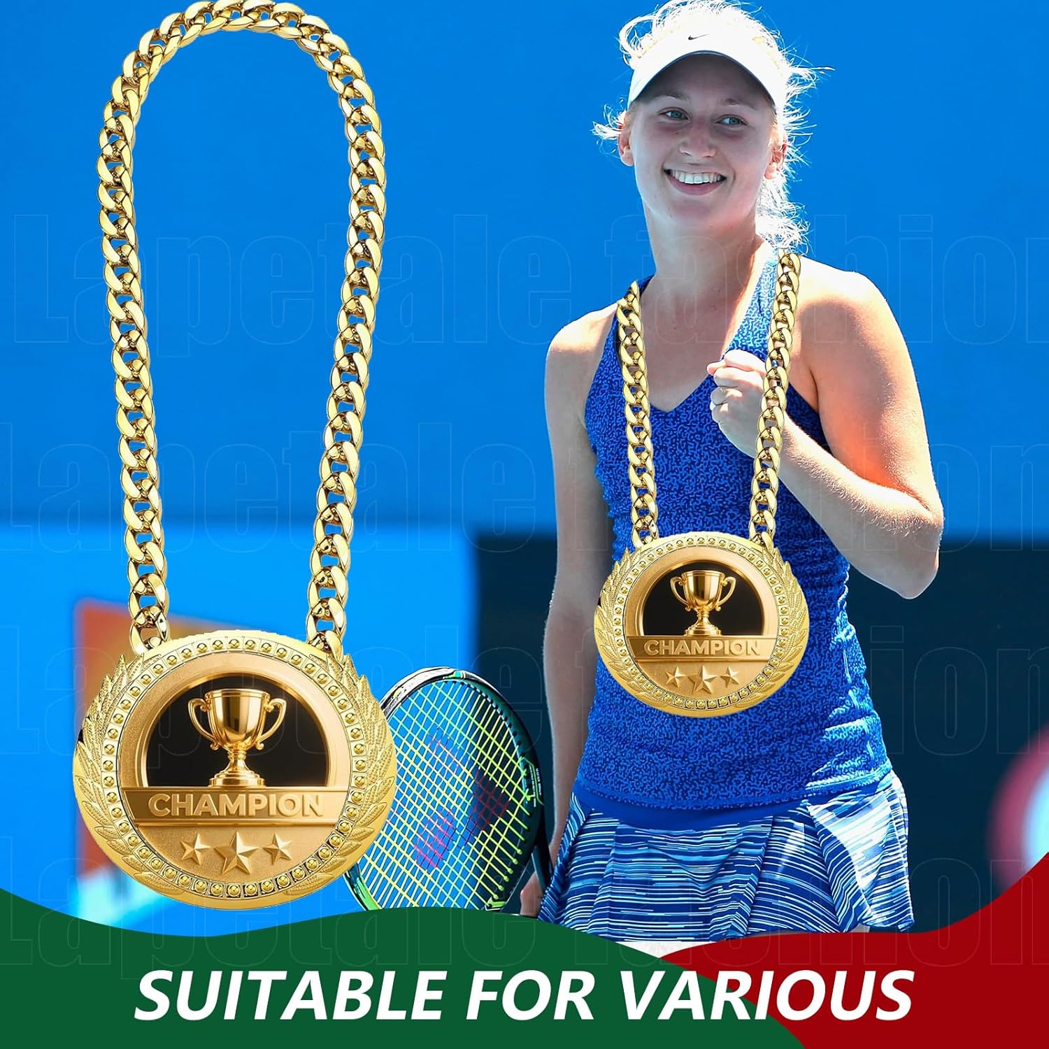 Greatest of All Time Turnover Chain - 6" Big Gold Awards Medal Goat Trophy Necklace Champion Chain for Football Fantasy Basketball Soccer Sports Achievements MVP Turnover Chain Athlete Prize Gifts - Image 4