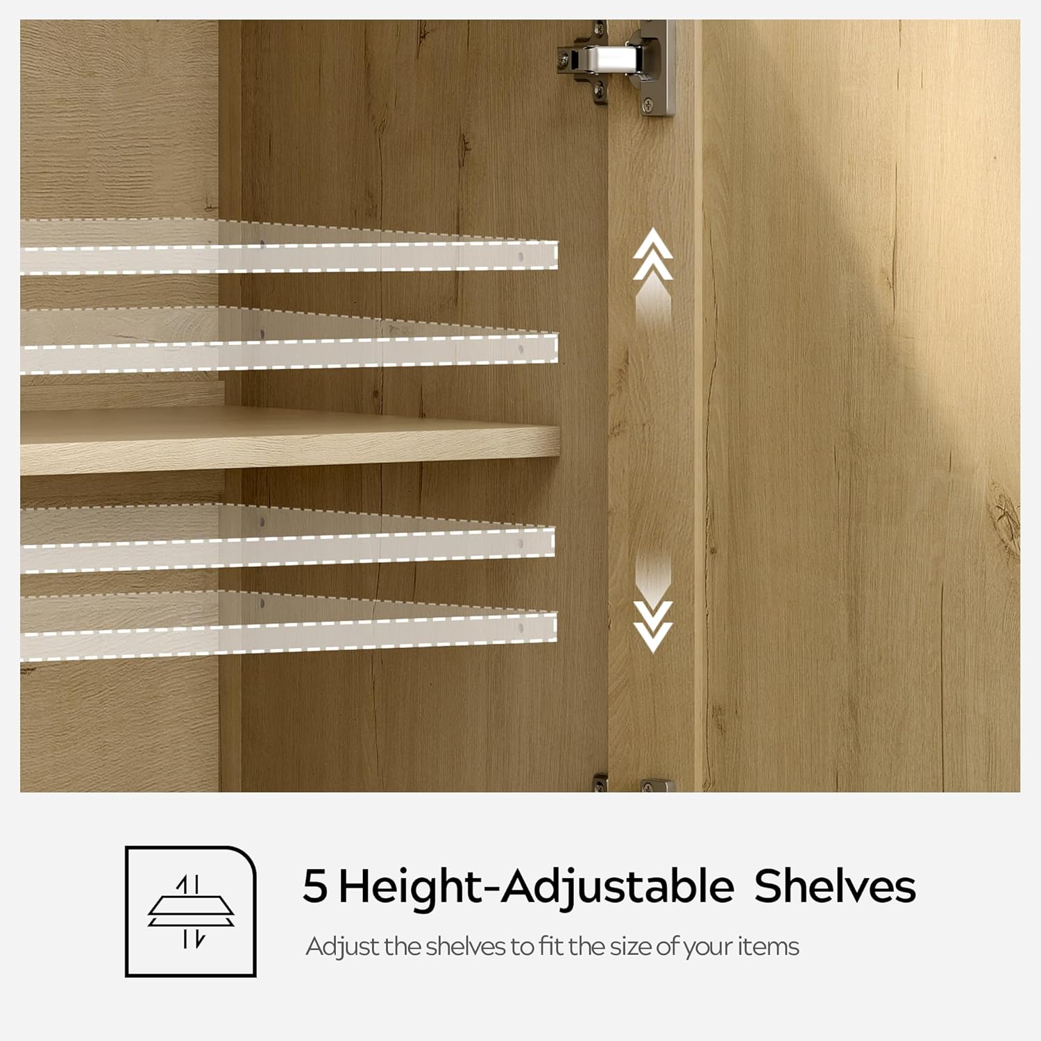 Close-up of soft-close hinges and metal door handles