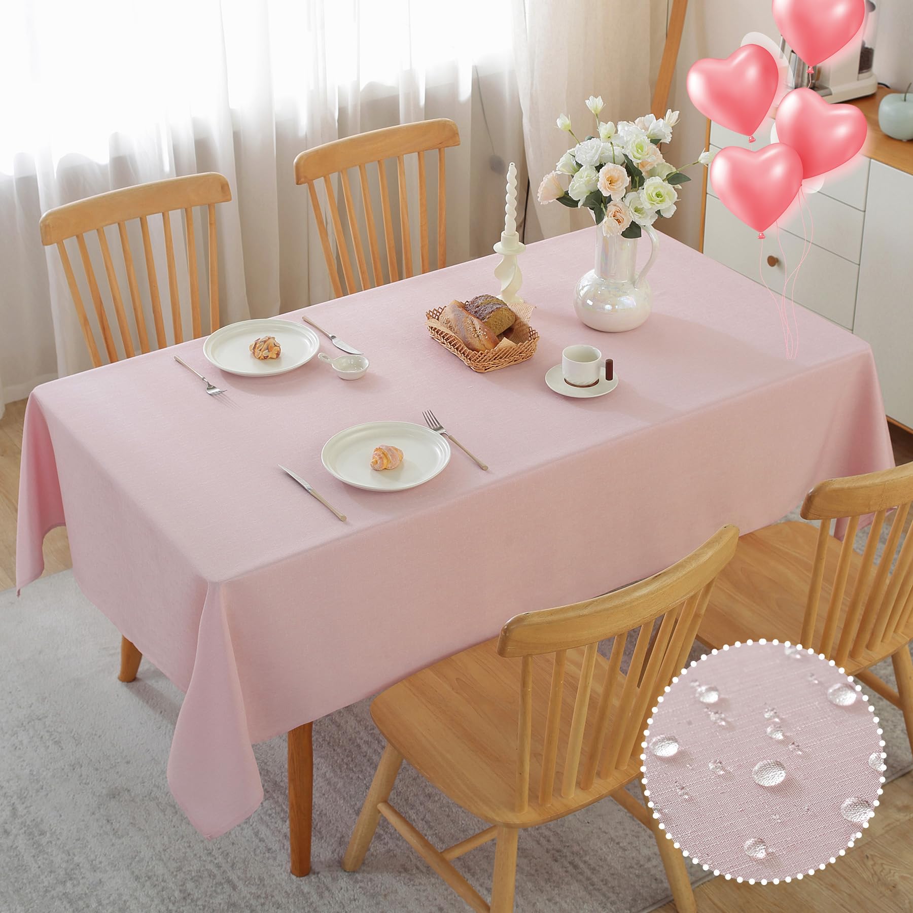 Alsoo Table Cloth Rectangle Table, 60×90 Inch Linen Textured Table Cloth Waterproof Spill-Proof TableCloths Wrinkle Free Fabric Farmhouse Table Cover for Dining Parties Buffets Holidays,Light Pink