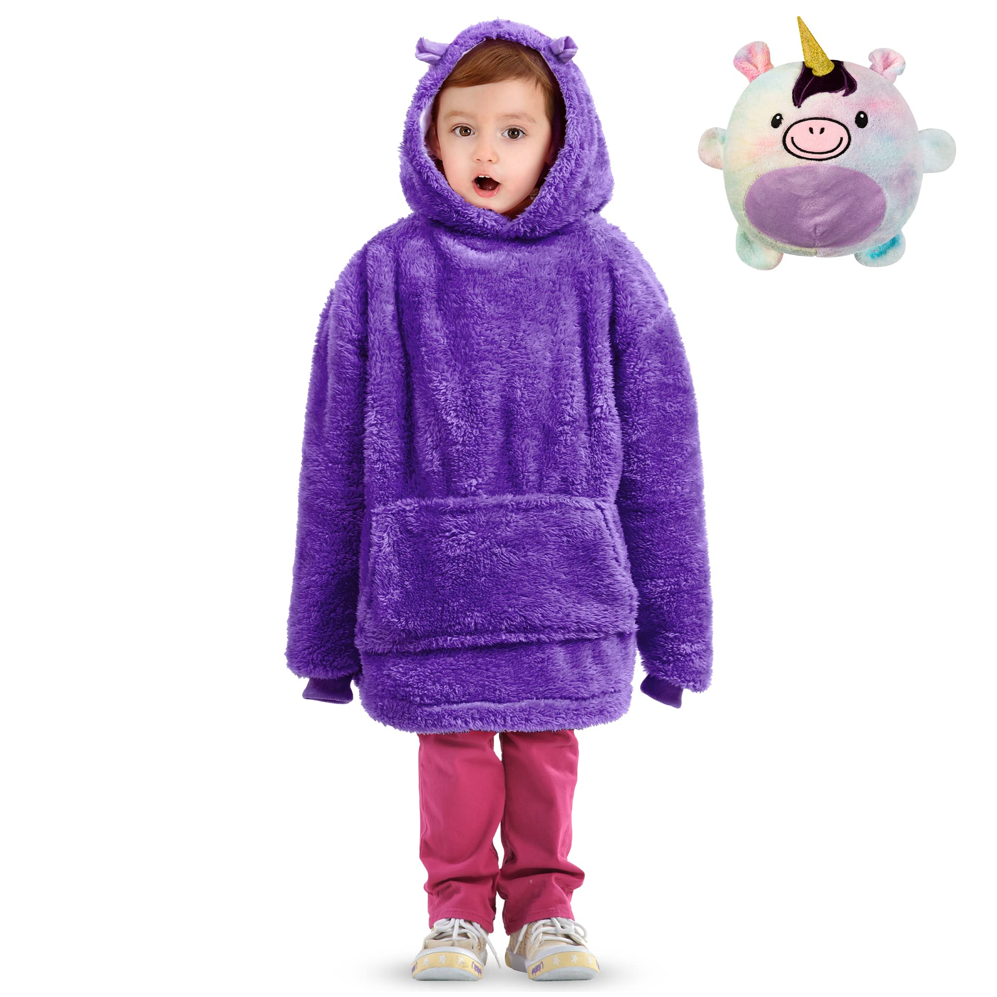 Albert Austin 2-in-1 Kids Animal Hooded Blanket | Oversized Purple Unicorn Hoodie With Giant Pocket