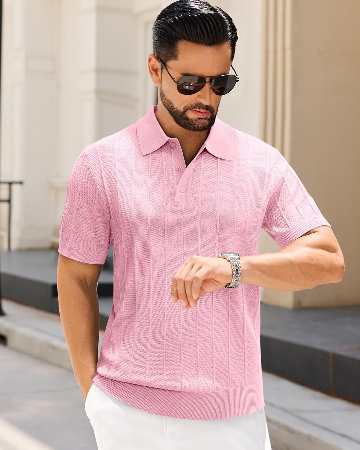 J.VER Polo Shirts for Men Short Sleeve Ribbed Textured Knit Shirt Stretch Casual Golf Tops - Image 3