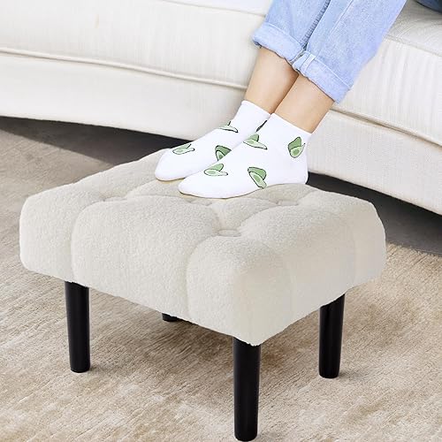 HOUCHICS Taburete acolchado de piel, pequeño reposapiés otomano con patas de madera, silla rectangular moderna, reposapiés para sala de estar, sofá,