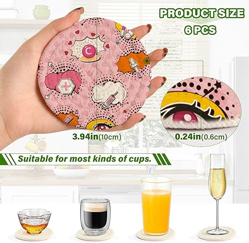 Miniatura 3 de Juego de 6 posavasos absorbentes con diseño de labios de dibujos animados de 4 pulgadas con soporte absorbente para bebidas, artículos esenciales