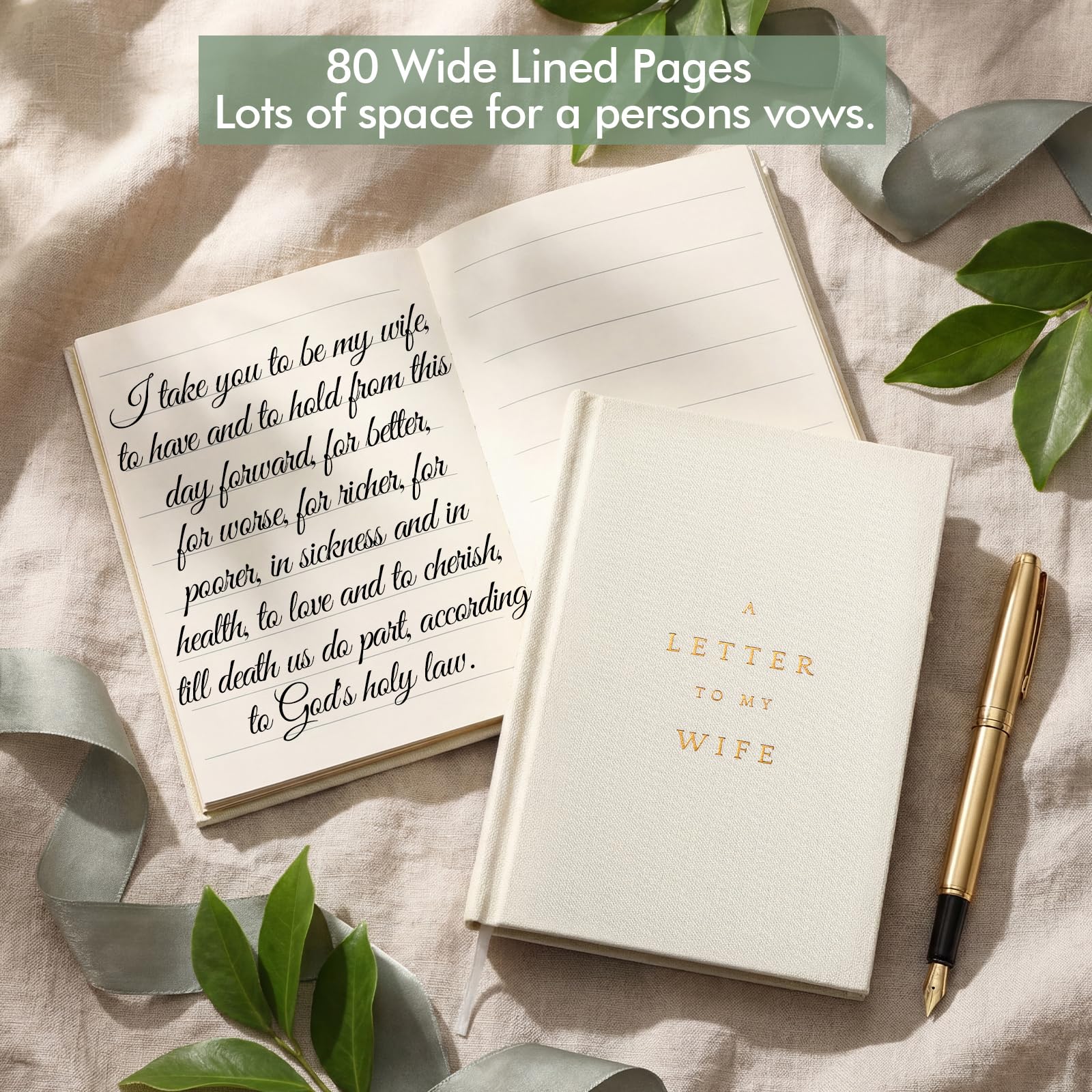 Juego de 2 libros de votos de boda para él y ella, idea de regalo para novia o novio, lámina dorada, 80 páginas a rayas, regalo esencial para invitados recién comprometidos (marfil)