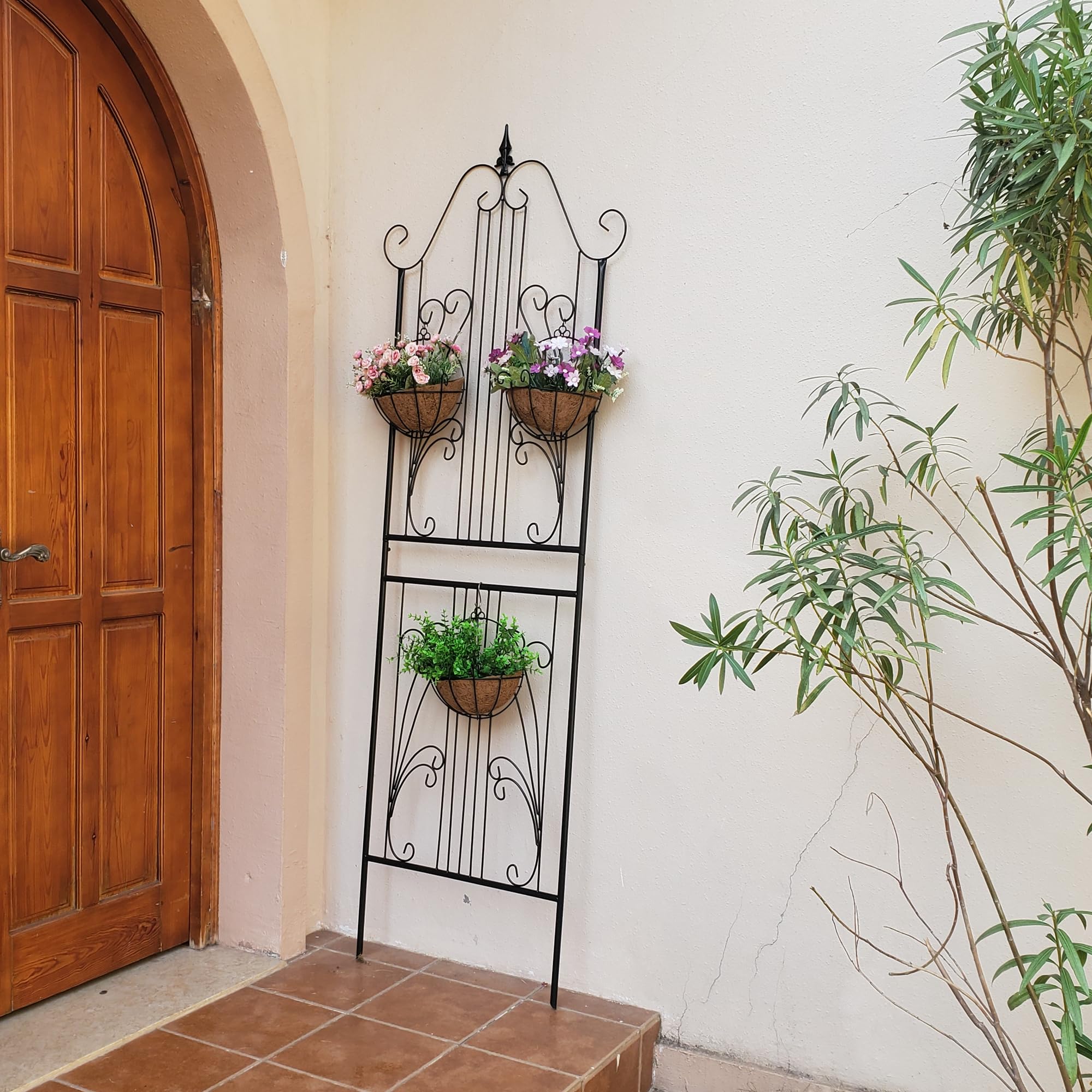 1 lot de treillis pour plantes grimpantes de 210,1 cm de haut x 67,8 cm de haut, treillis de jardin en fer forgé lourd à volutes métalliques, décoration de pelouse, terrasse pour rose