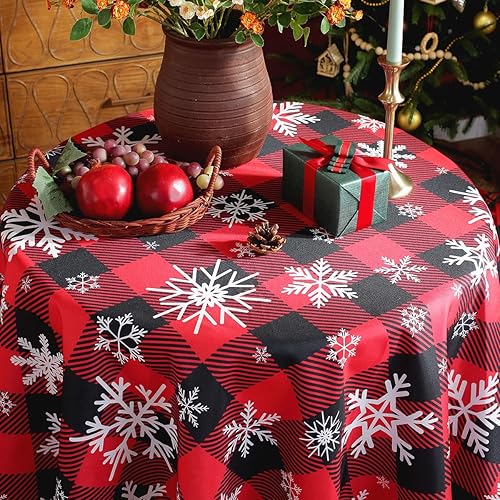 Miniatura 10 de Mantel de Navidad de vinilo con reverso de franela, rectangular, 52 x 70 pulgadas, patrón de bolas de Navidad, 100% impermeable, mantel de plástico