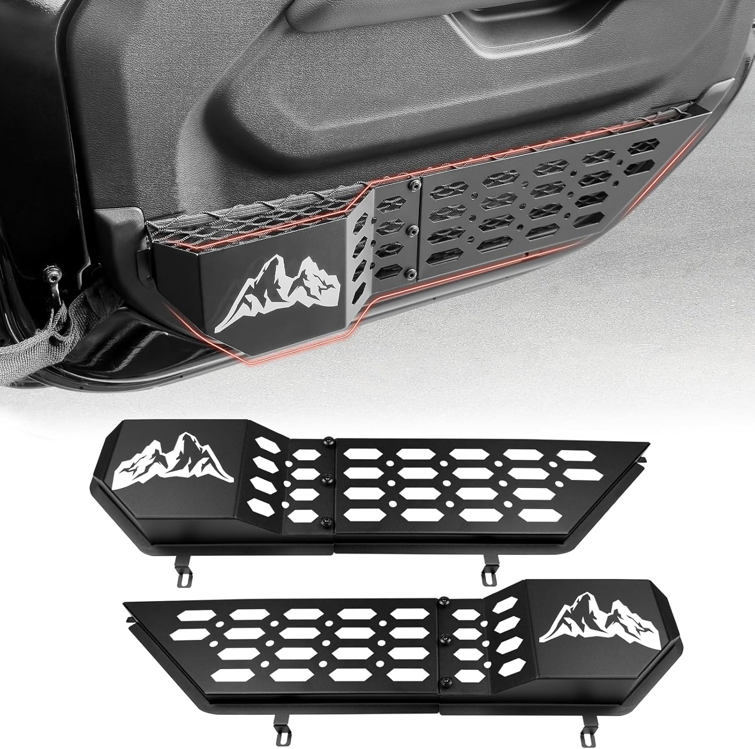 Metal Rear Door Pockets Storage Box for 2018-2025 Jeep Wrangler JL JLU 4XE/Gladiator 4 Door Side Insert Door Bags Molle Panel Organizer for Jeep JL&JT Interior Accessories 2PCS(Rear, For JL/JT)