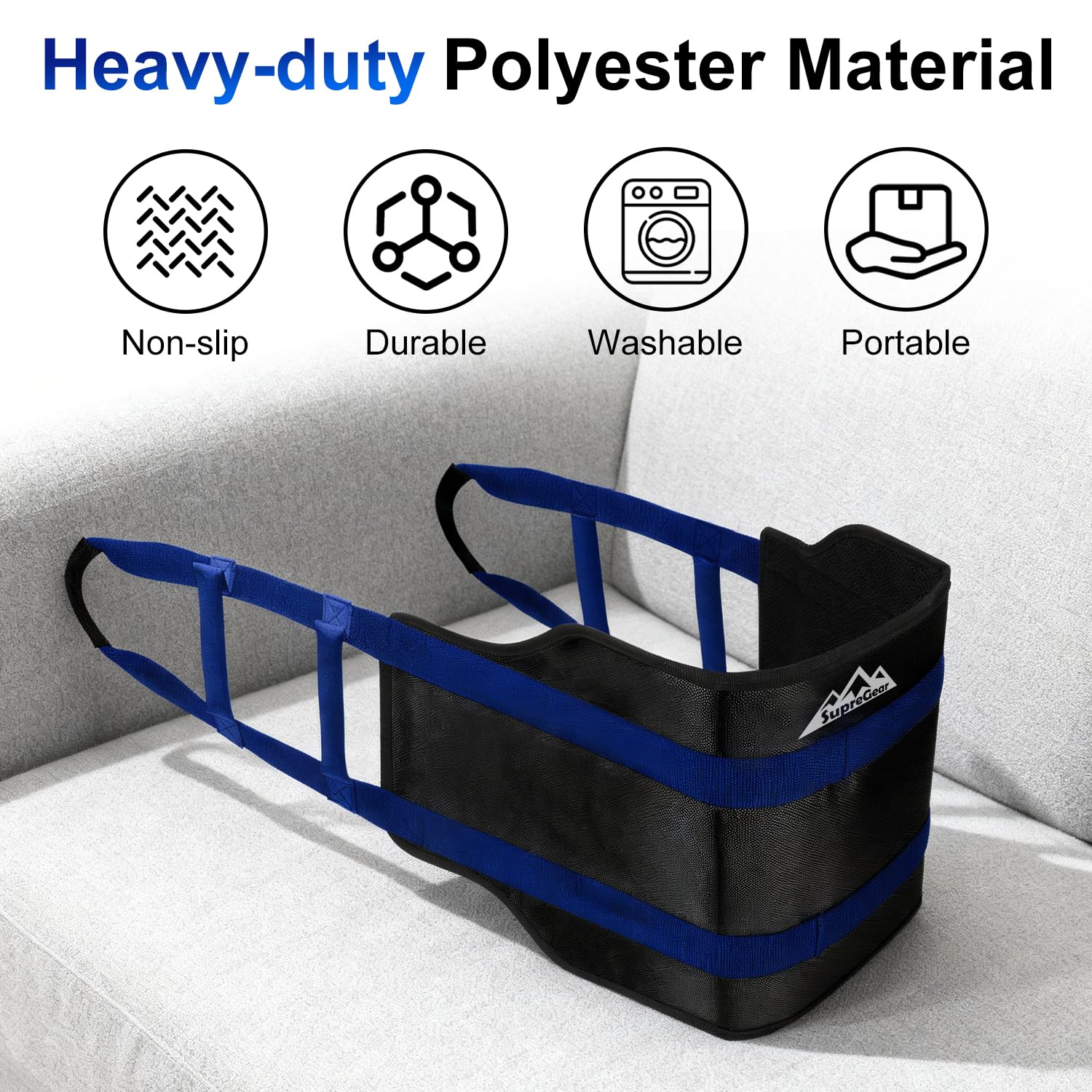 supregear Eslinga de transferencia acolchada de 90 cm con 6 asas, Ayuda para repositionar cuidadores en adultos mayores, giro en cama, soporte de pie y asistencia diaria, Negro