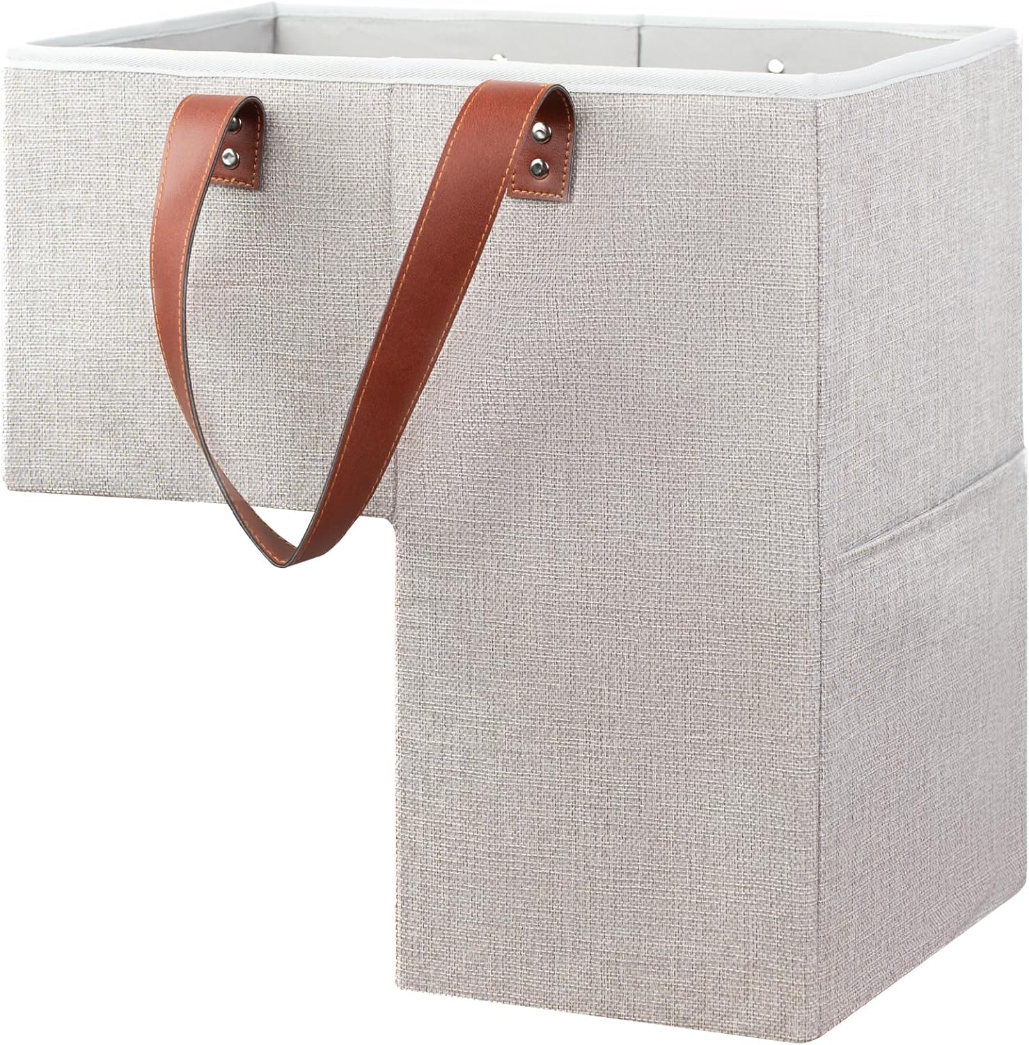 Stair Basket Storage,Foldable Step Organizer with Leather Handle & Side Pocket,Laundry Staircase for Wooden & Carpeted Stair,Woven Home Storage Bins Household Essentials