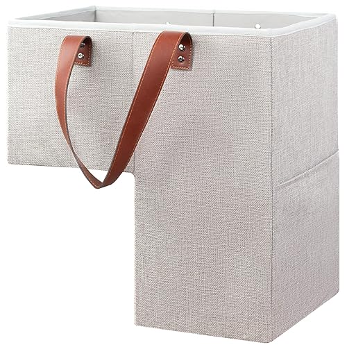 Stair Basket Storage,Foldable Step Organizer with Leather Handle & Side