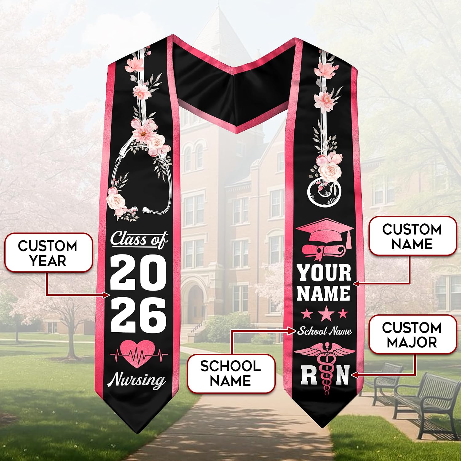 Nurse Sash, RN Sash, Graduate Nursing, BSN Nursing Stole Graduation 2026, Custom Graduation Stole 2026