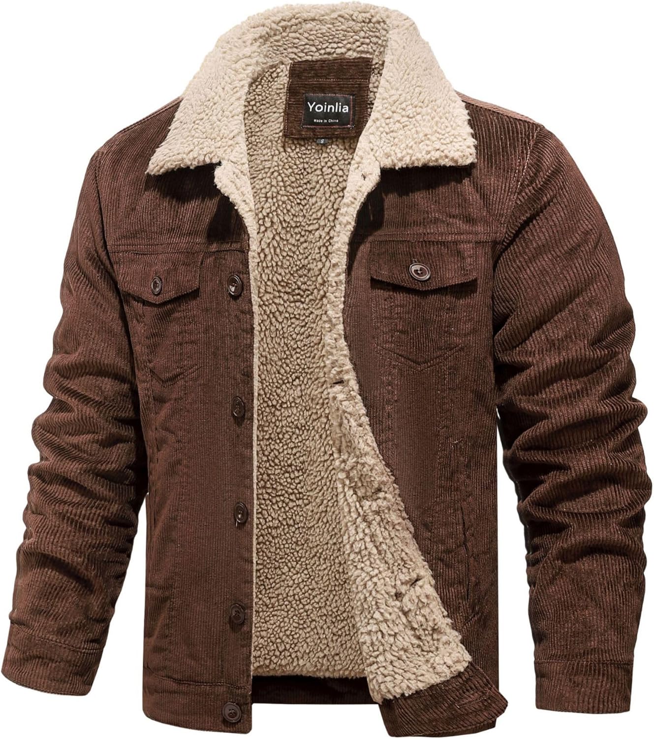 Yoinlia Men's Sherpa Lined Corduroy Jacket Casual Thickened Winter Warm Fleece Jacket Coat