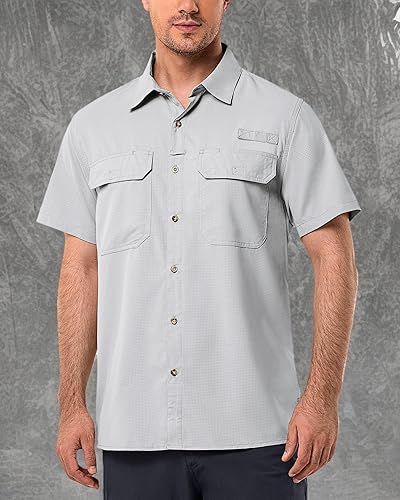 Miniatura 7 de 33,000ft Camisa de manga corta para hombre, UPF 50+ UV, para senderismo, pesca, secado rápido, enfriamiento, camisa de protección solar PFG