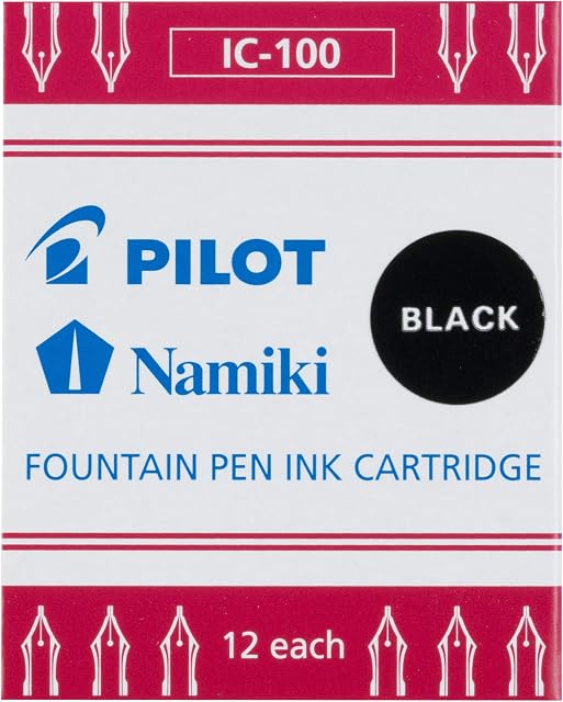 Pilot Namiki IC100 Fountain Pen Ink Cartridge, Black, 12 Cartridges per Pack (69100)