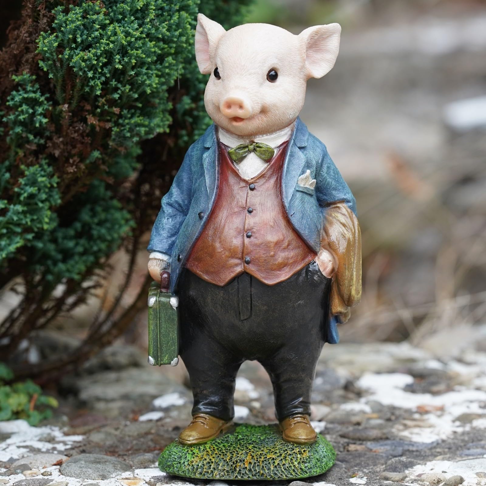 Gentleman Pig Resin Sculpture | Home Garden Piggy Statue Outdoor Animal Ornament Farm Animals British Gift