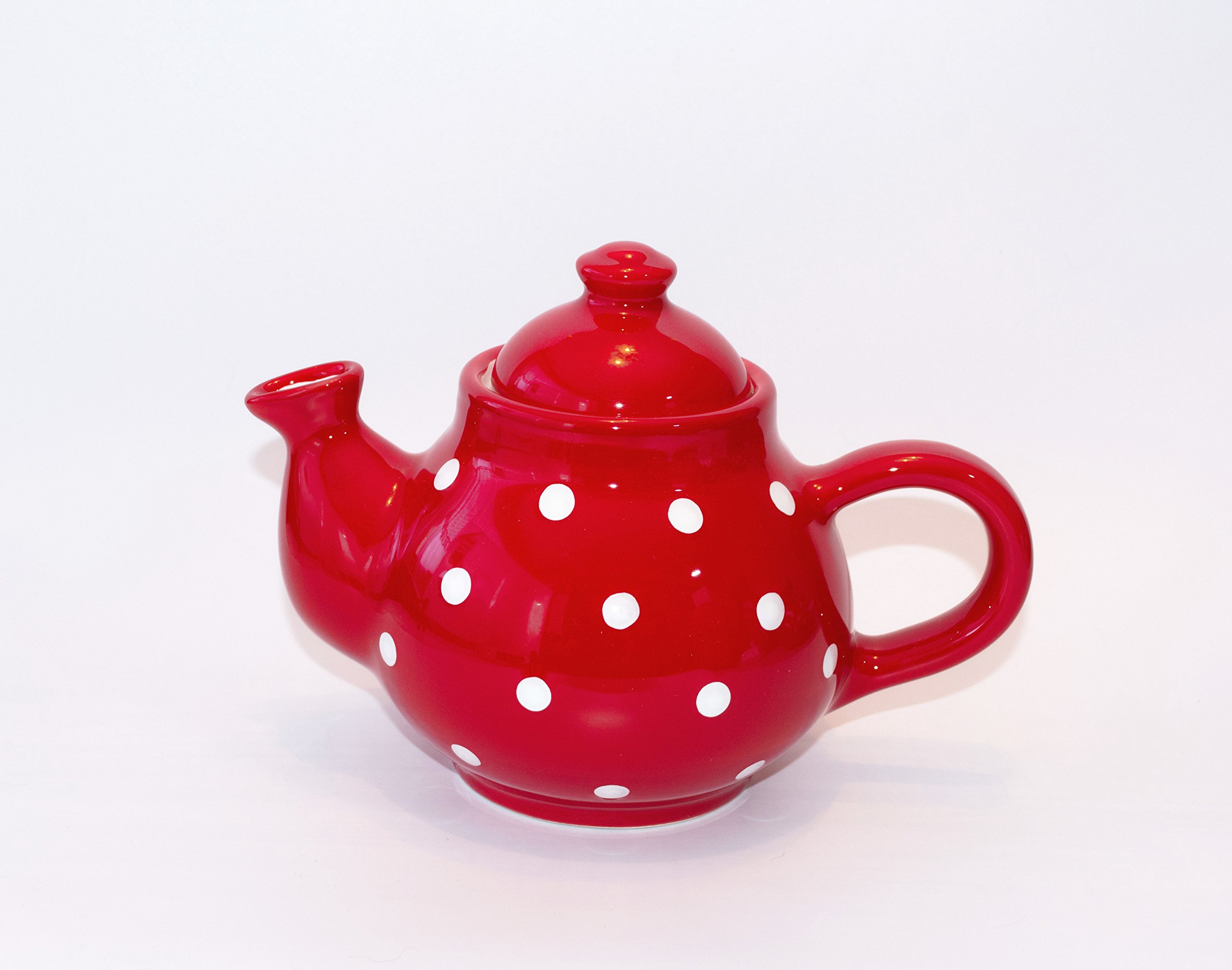 Keramik Kaffeekanne rot mit handbemalten weißen Punkten 0,75 L (Rot) Küche, Haushalt & Wohnen