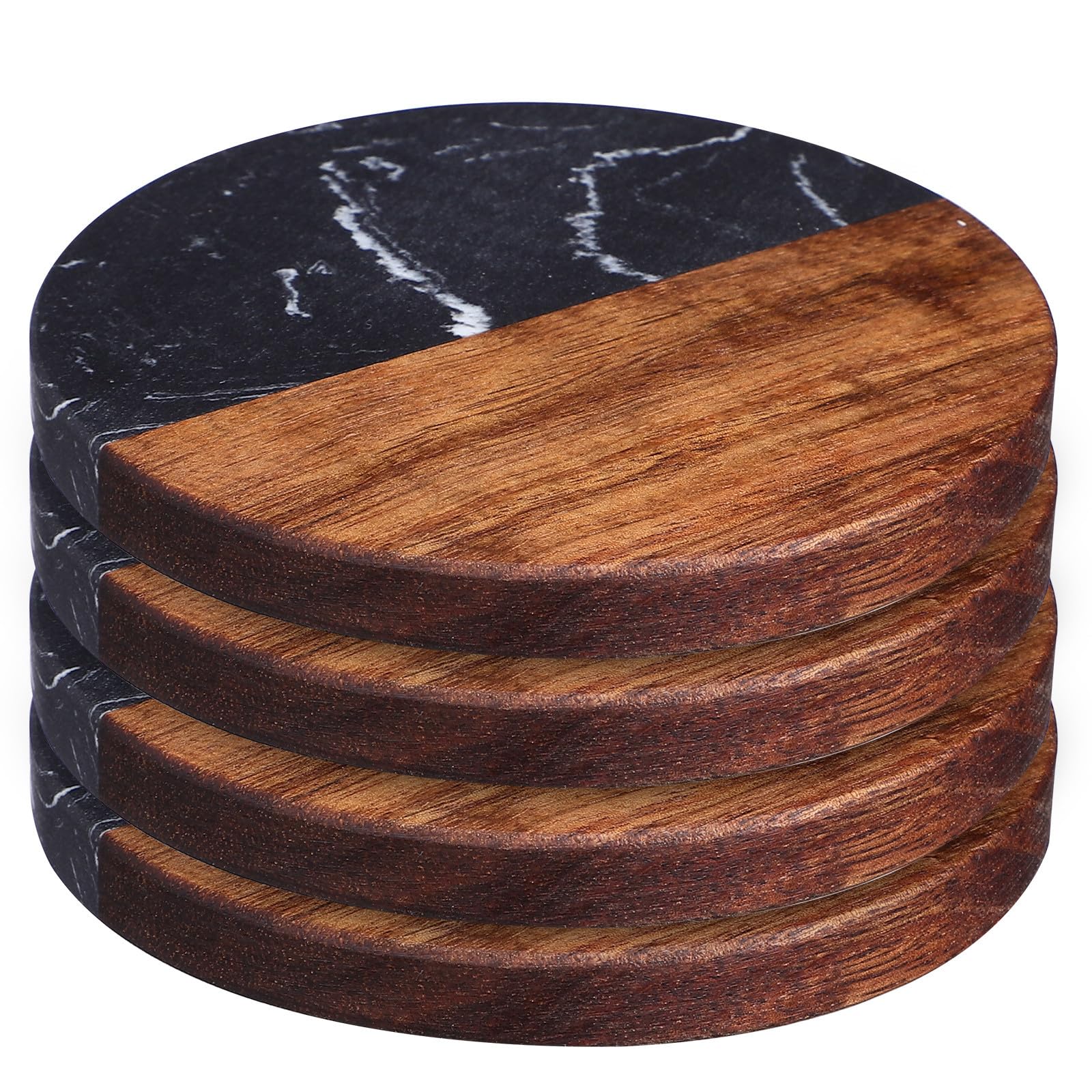 FRCOLOR Set di 4 Sottobicchieri Rotondi in Resina e Legno Stile Giapponese, Resistenti al Calore e Antiscivolo, per Casa, Ufficio e Feste