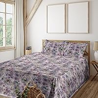Vista 6 de Ambesonne Forest Sheet Set, Fantasy Jungle Floral Ornaments and Leaves Exotic Print Artwork, Fitted and Flat Sheet with Pillowcases Bedding Accent 4