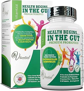 Vitential Nutrition Probiotics for Adults - 60 Vegan Tablets - High Strength Acidophilus Lactobacillus Probiotic Supplements – Promotes a Healthy Digestive & Colon Cleanse - Treatment for Men & Women