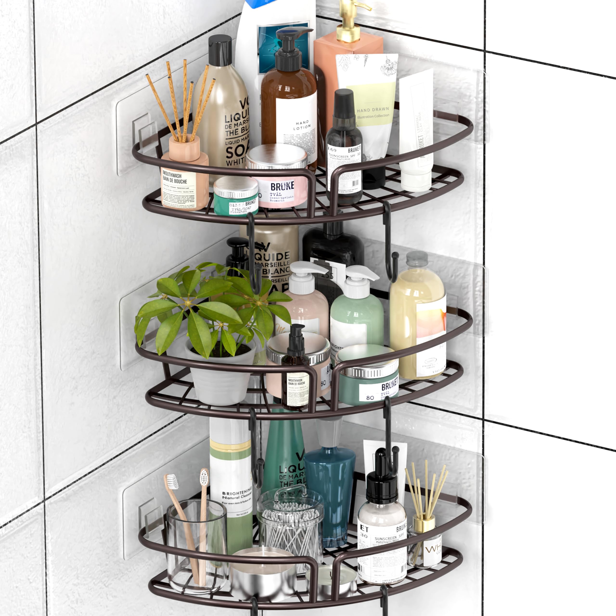Simple Houseware Bathroom Adhesive Wall Mount Single-Tier Corner Shelf Shower Caddy Bronze Set of 3