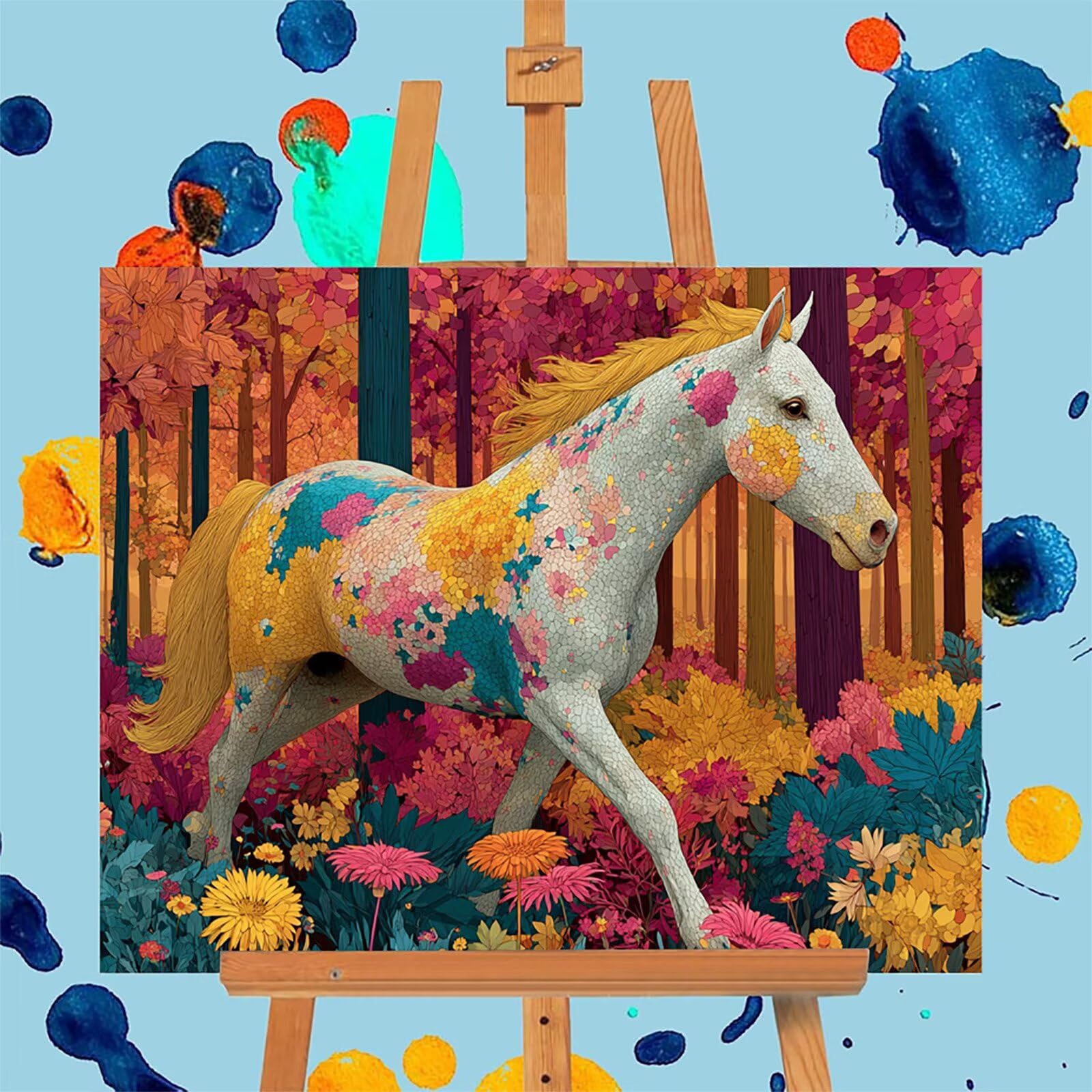 Horse zestaw do malowania według liczb, dla dorosłych, dla początkujących, zestaw do majsterkowania dla dorosłych, z pędzlem i farbą akrylową, zestaw do malowania według numerów, dekoracja domu