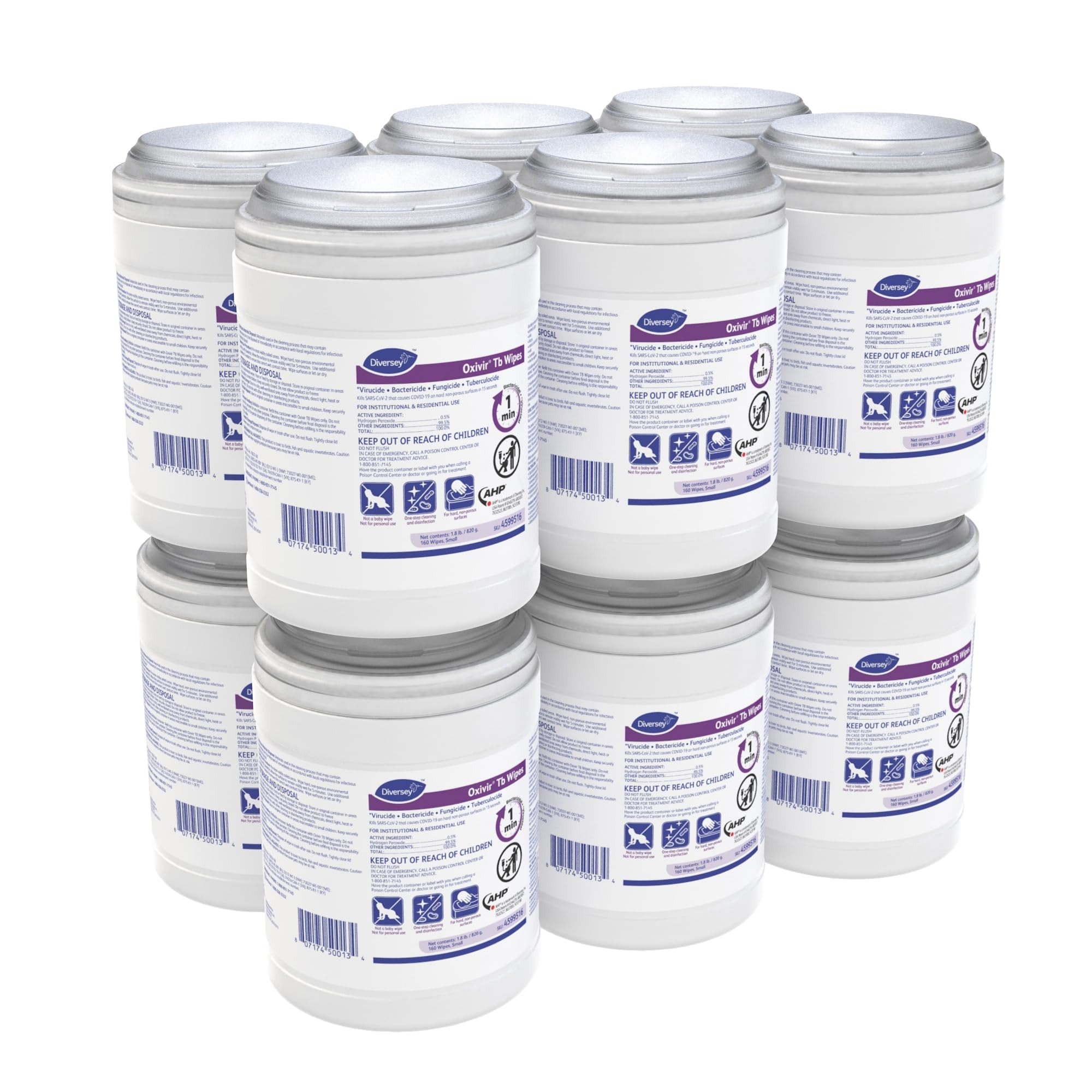 Oxivir Diversey Tb Disinfectant Wipes, Canister, Small, 160 Count, 12 Pack
