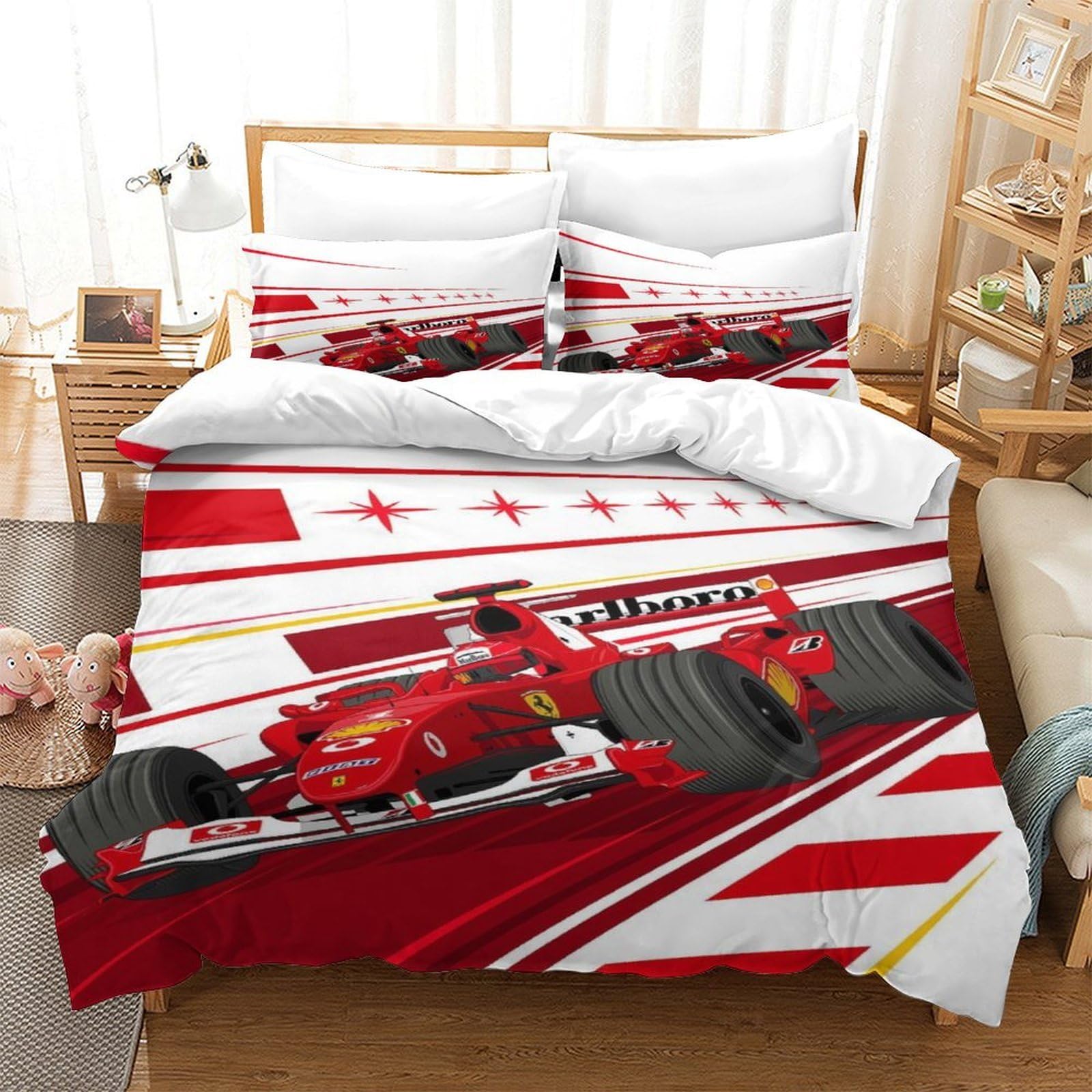 QDZHCPMYK F1 Racing Duvet Cover 3 PCS Hotel Quality Quilt Cover Bedding Sets Bed Covers with Pillowcases with Zipper Closure Ultra Soft Anti Allergic Microfiber King（220x240cm）