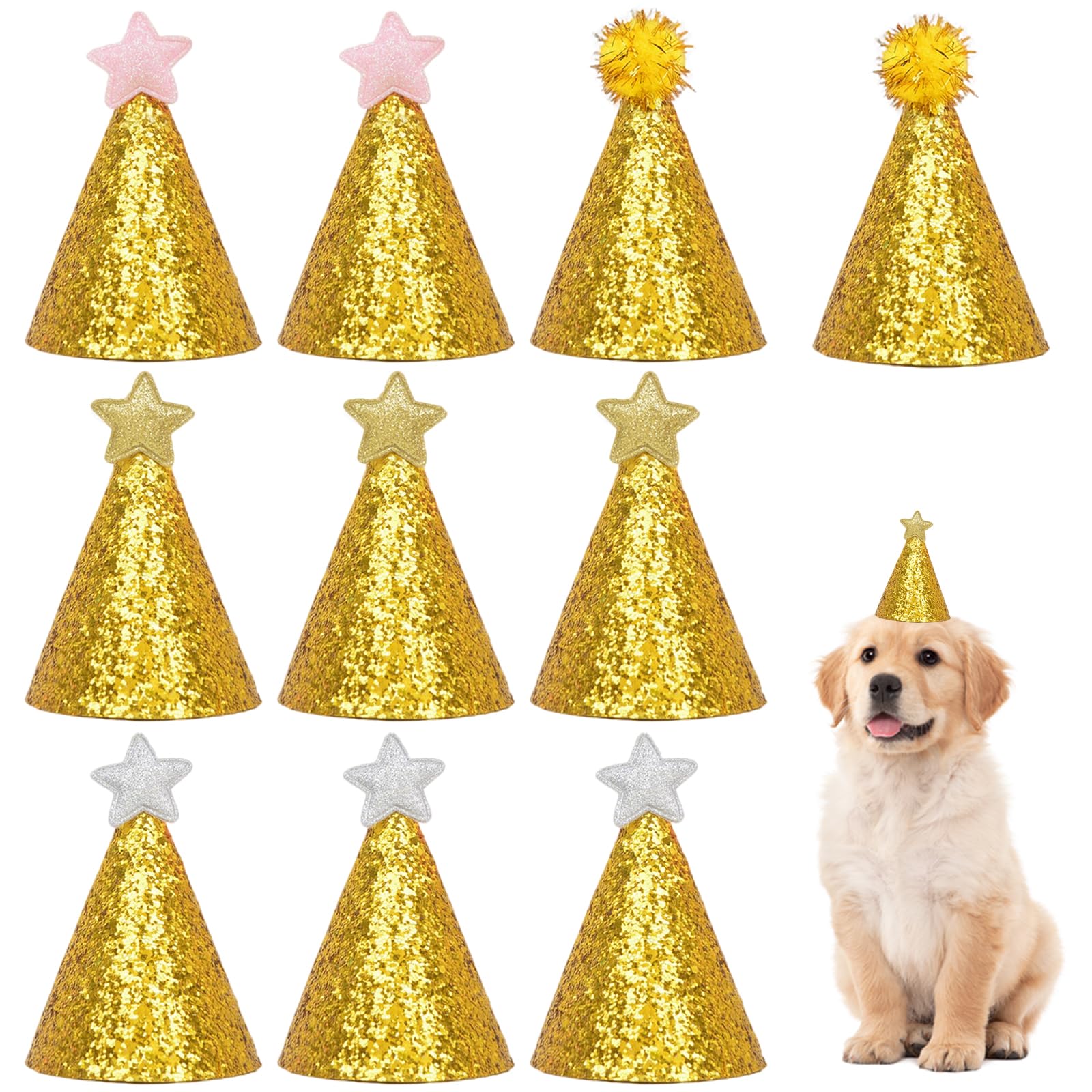 10 Mini Chapeaux De Fête Pour Animaux - Sequins, élastique Réglable, 8,5 Cm