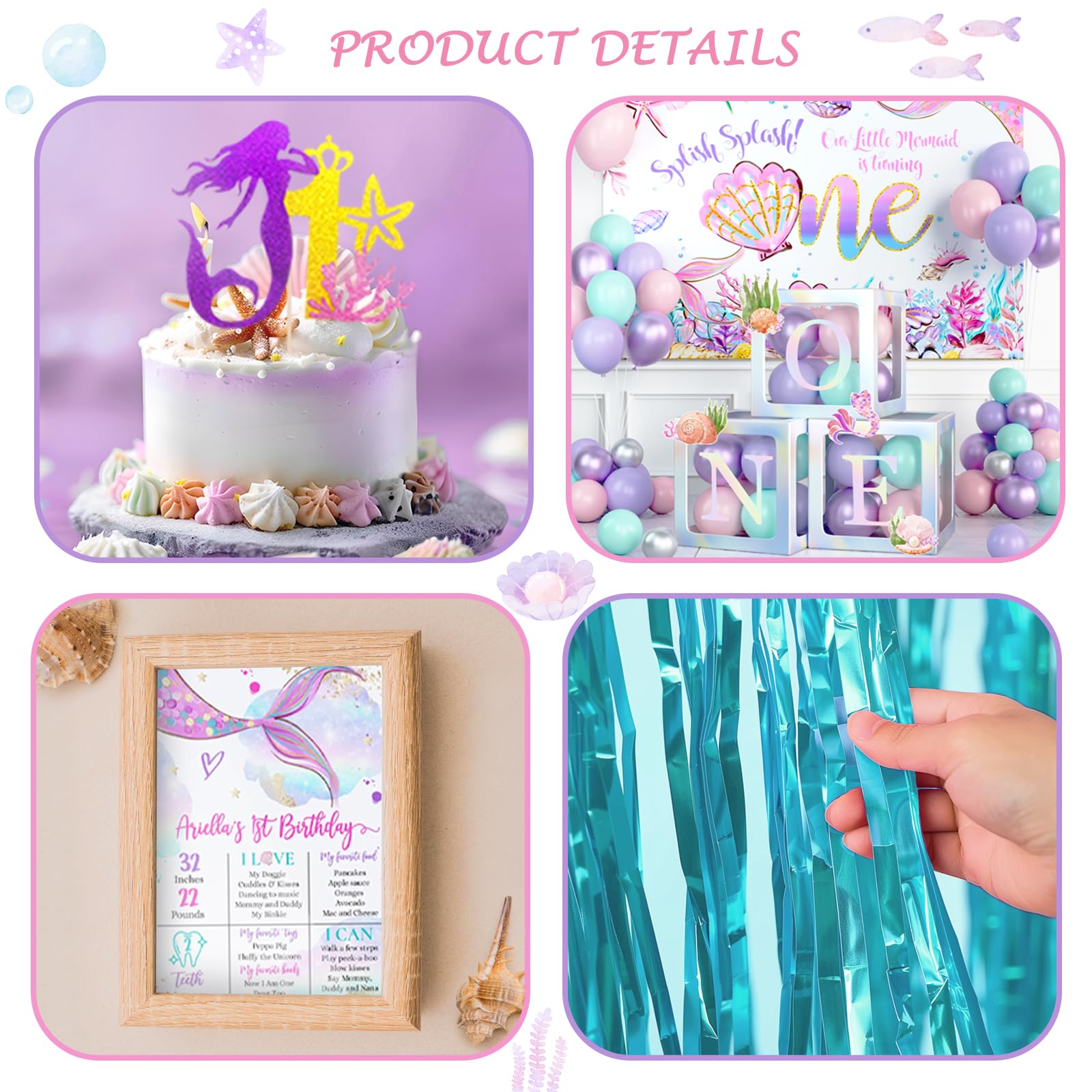 Mermaid 1st Birthday High Chair Banner Set - Under The Sea Party Decor With Cake Topper & Crown