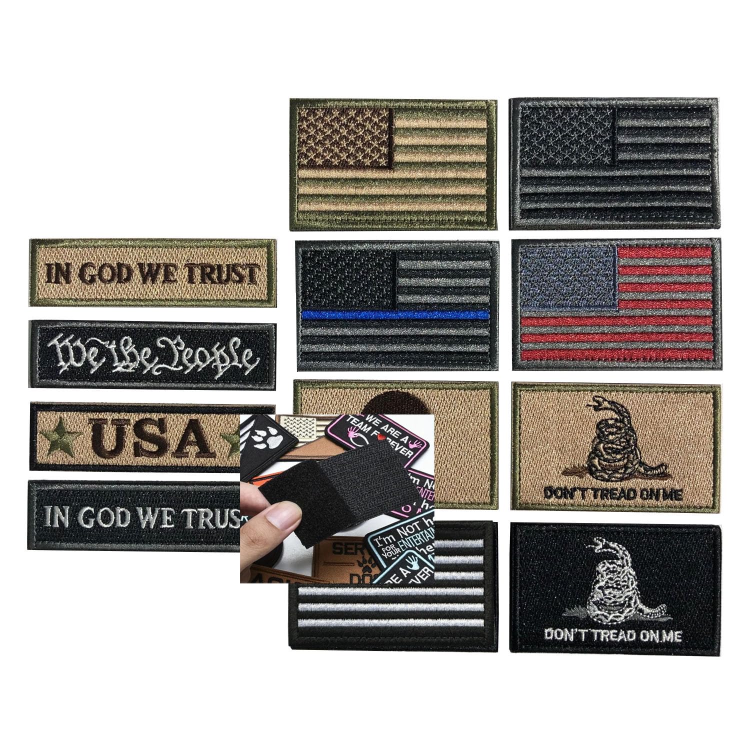 Bundle 12 Pieces USA Patch Thin Blue Line American Flag US United States Patches Set for Caps,Bags,Backpacks,Tactical Vest,Military Uniforms