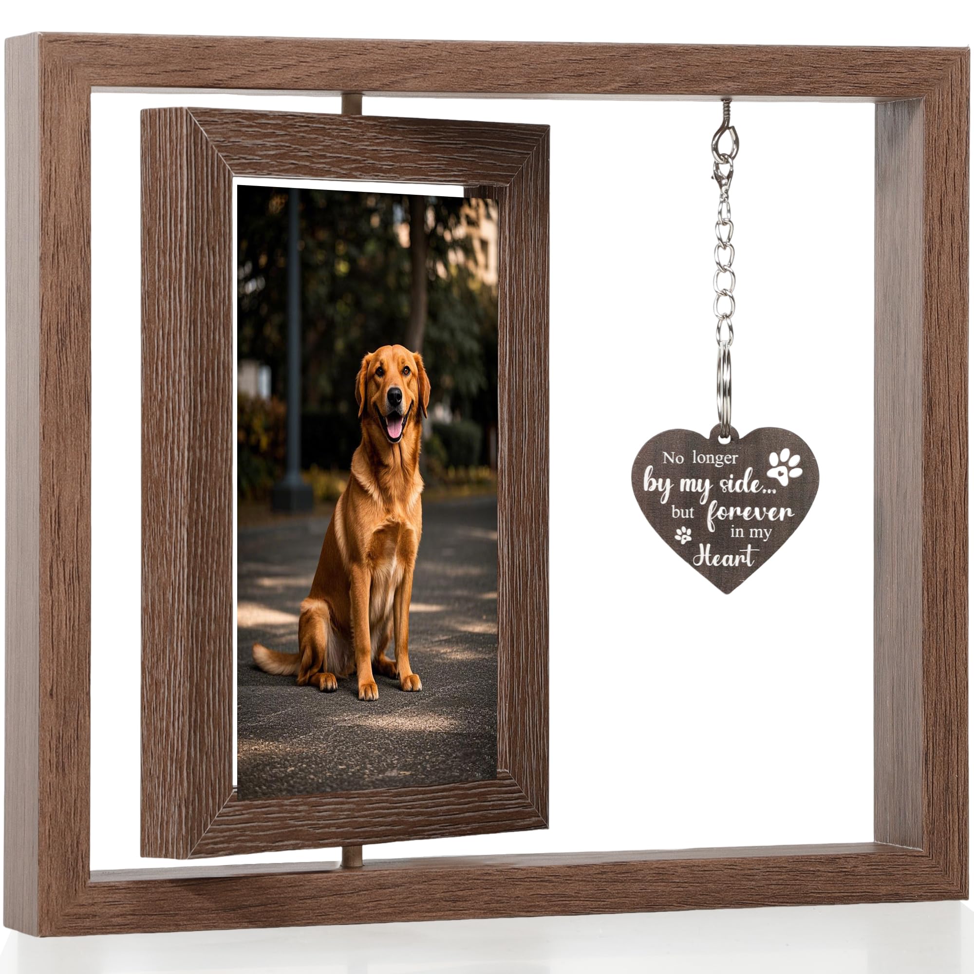 TUYOHW Dog in Heaven Memorial Picture Frame, Pet Memorial Gifts for Dogs Cats, Loss of Dog Sympathy Gift, Dog Memorial Gifts for Loss of Dog-Rotating Wooden Picture Frame for 4x6 Photo