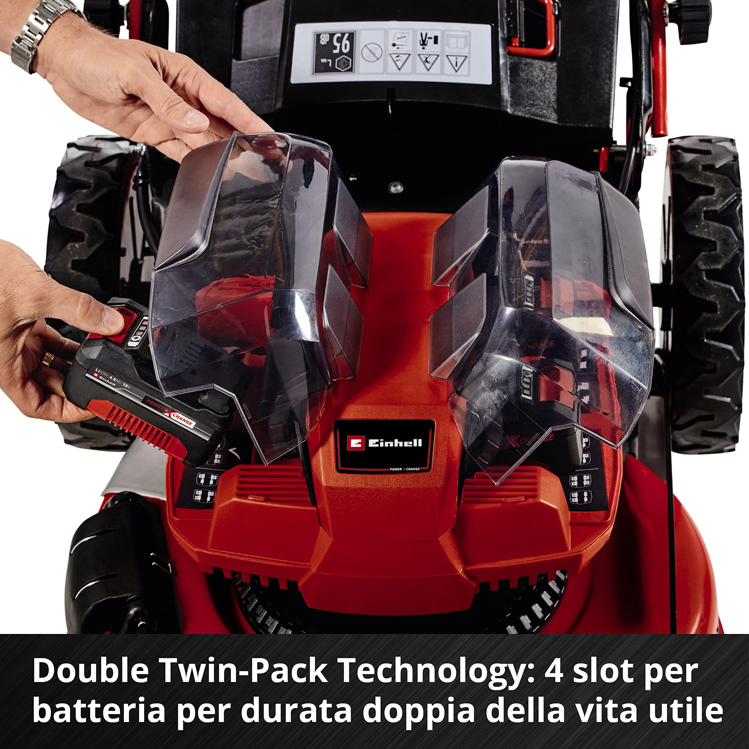 Einhell Professional Tosaerba a batteria GP-CM 36/47 S HW Li Kit Power X-Change (36 V, 47 cm larghezza di taglio, 700 m², trazione semovente, Brushless, funzione mulching incl. 4x 4,0 Ah batteries, 2x