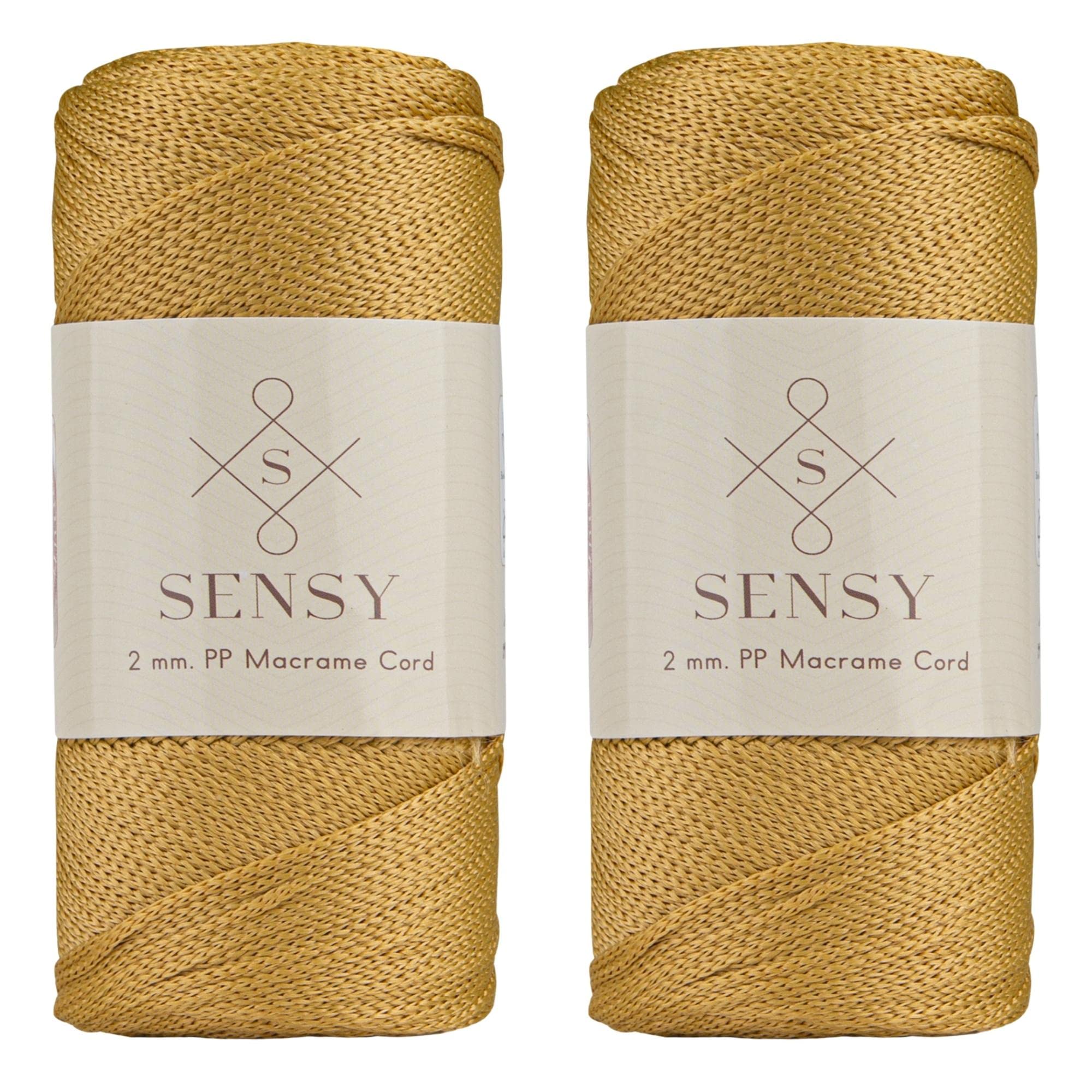 Sensy Premium 2 Pack of 2mm 251 Yards Polyester Rope 100% Polypropylene Cord Macrame Cord 2mm Crochet Bag Cord Macrame Rope Crochet Thread Gift for Knitter (Mustard)