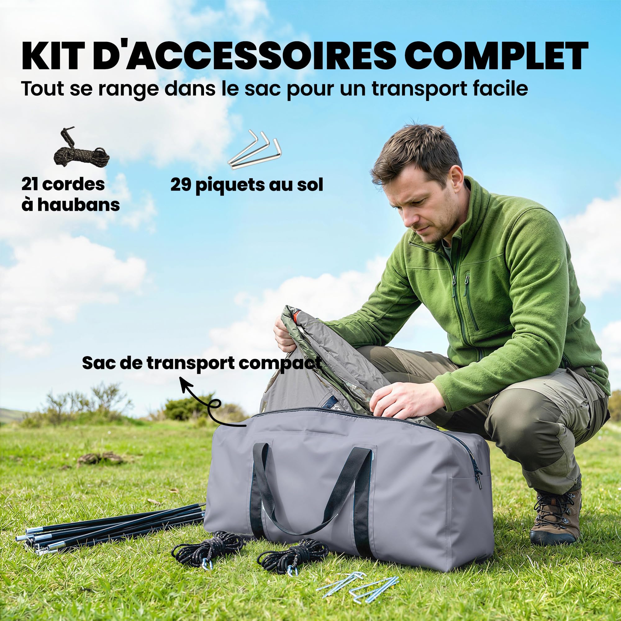 Outsunny Tente de Camping pour 5 Personnes, Tente Tunnel familiale légère ventilée étanche 3 000 mm Montage Facile, 4 fenêtres et Porche, Sac de Transport, pour randonnée Trekking pêche, Vert