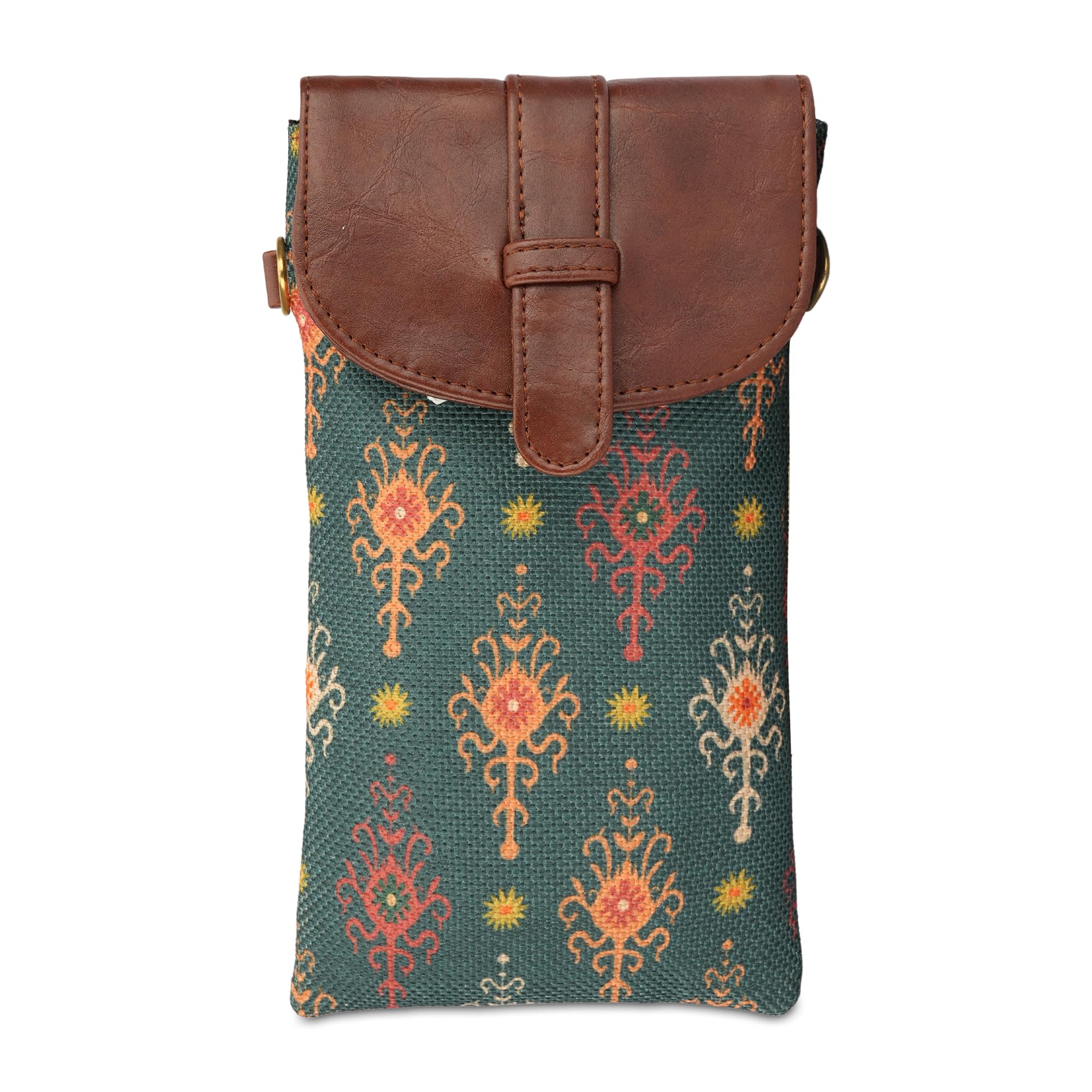 THE CLOWNFISH Flexiflare Series Mobile Sling for Women Printed Handicraft Fabric & Faux leather Casual Ladies Mobile Pouch Crossbody Bag for College Girls (Green) (B0CK4SGXDS) Amazon Price History, Amazon Price Tracker