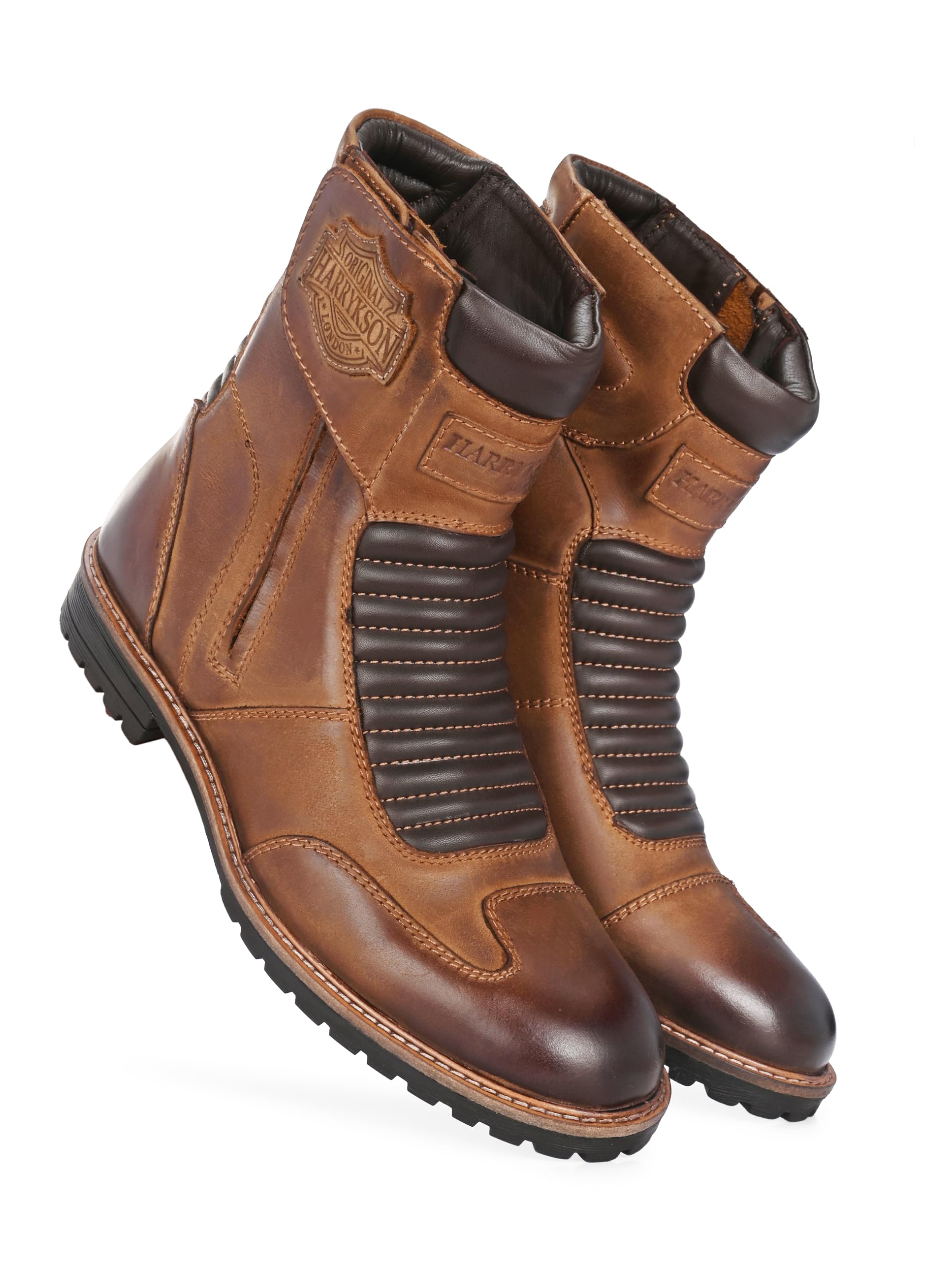 Harrykson LondonMen's Side Zipper Biker Motorcycle Leather Riding Boot with rugged sole Boots For Men