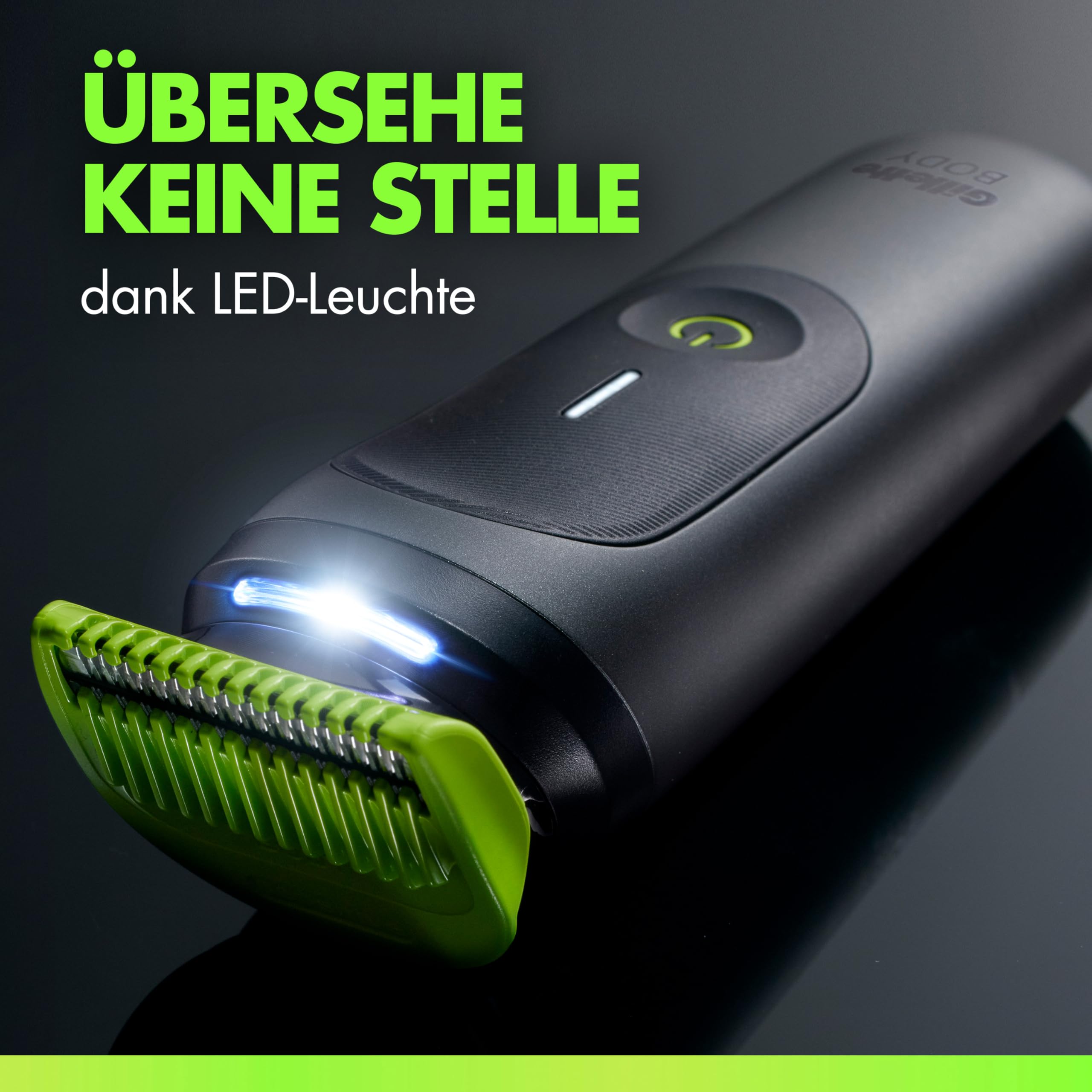 Gillette Labs i7 Body + Intimate Trimmer Herren, Schwarz/Grün, Intimrasierer Mann für Körper Und Intimbereich mit SkinFirst-Technologie, Wasserdichte, Inkl. LED-Licht, Duschhalterung und Ladeständer