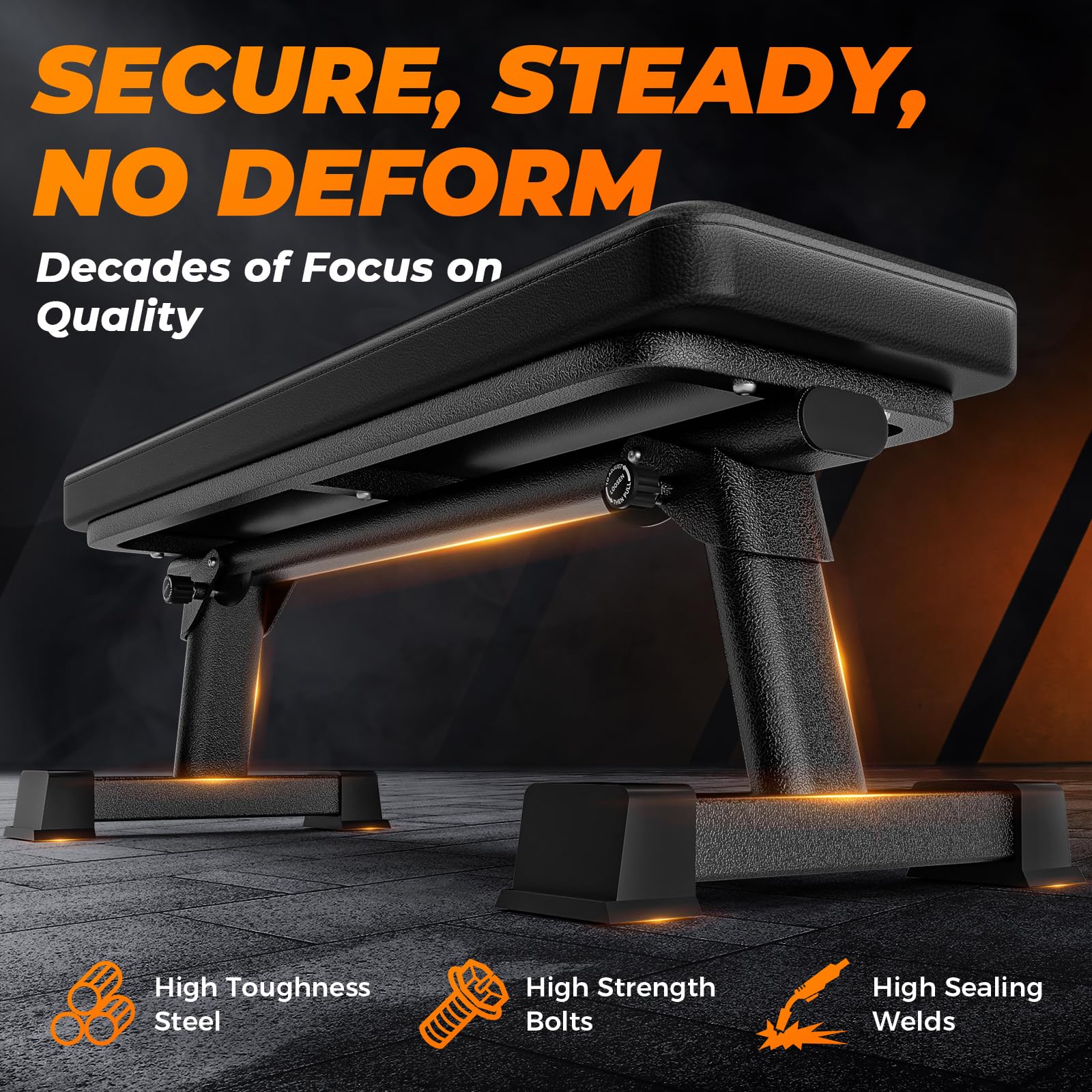 Semi-Commercial Foldable Flat Bench for Multi-Purpose Weight Training and Ab Workout, Flat Weight Workout Exercise Bench with 1000lb Weight Capacity for Strength Training Bench Press, Suitable for Home and Gym