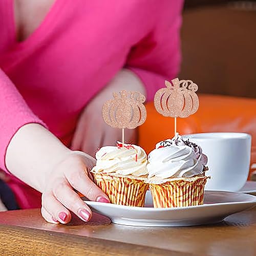 Miniatura 7 de Rsstarxi Paquete de 24 adornos de calabaza para cupcakes con purpurina para baby shower de niños y niñas, decoración de cupcakes de cumpleaños para