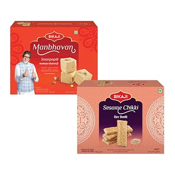 Bikaji Sesame Chikki 400G & Soan Papdi Manbhawan 450G Combo | Ready to Eat Indian Sweet Snack | Crunchy Bar Treat, Tea-Time Munchies & Festive Sharing Pack