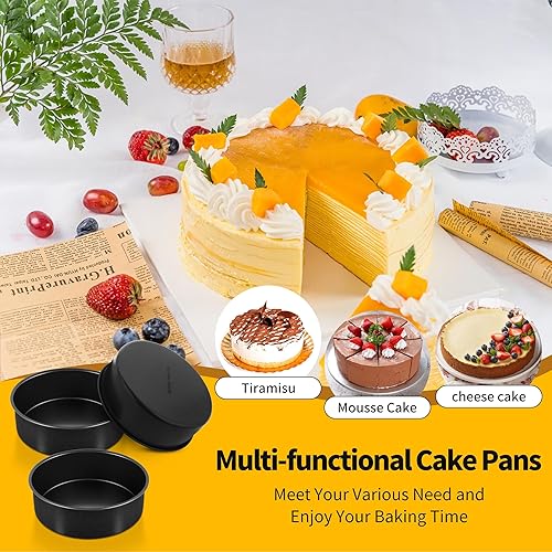 Miniatura 8 de P&P CHEF Juego de 3 moldes para tartas de 6 pulgadas, antiadherentes, redondos, para hornear pasteles en capas, no tóxicos, núcleo de acero