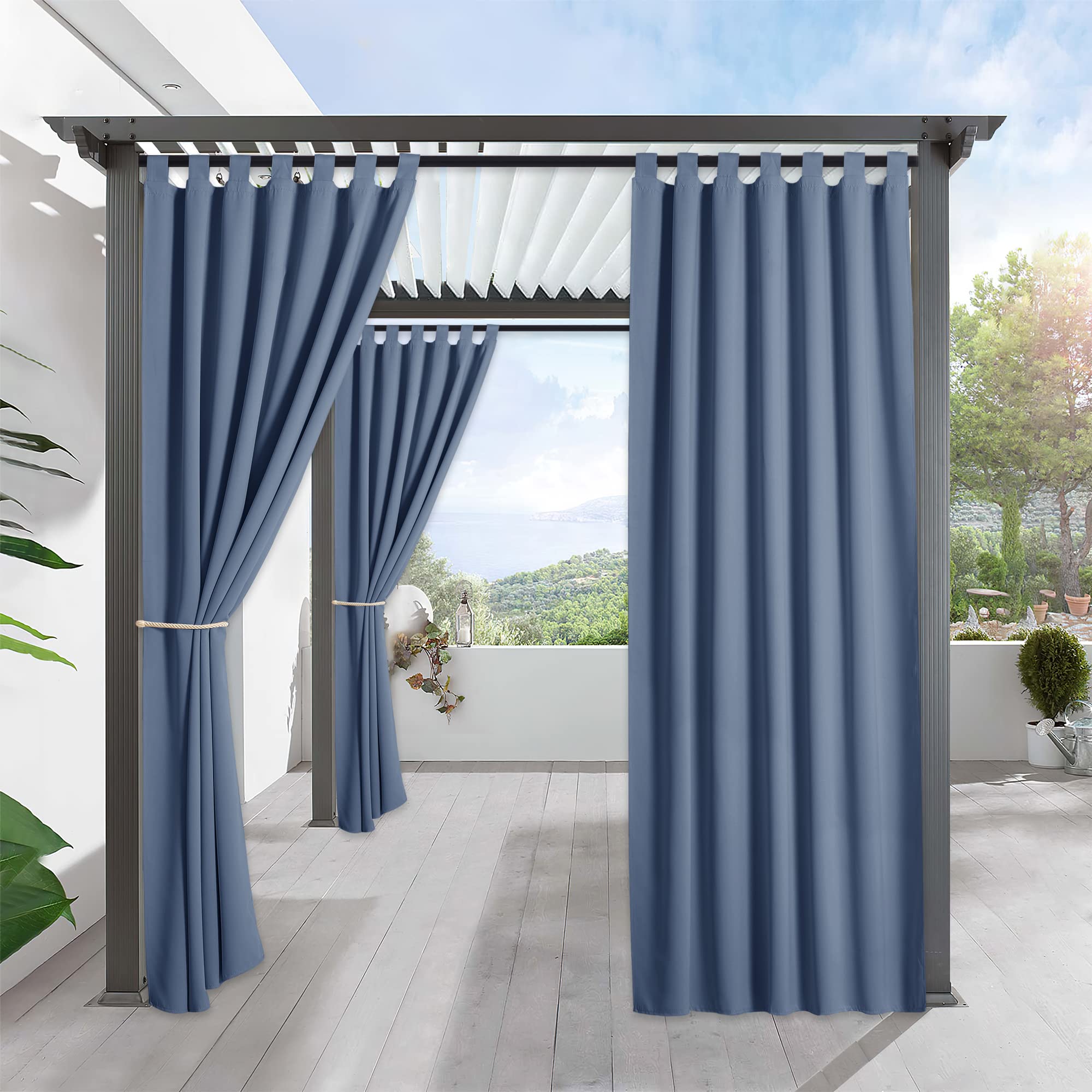RYB HOME Outdoor Patio Curtains 84 inches - Blackout Tab Top Waterproof Drapes Lights & Drafts Blocking for Both Indoor & Outdoor Usage Privacy Gazebo