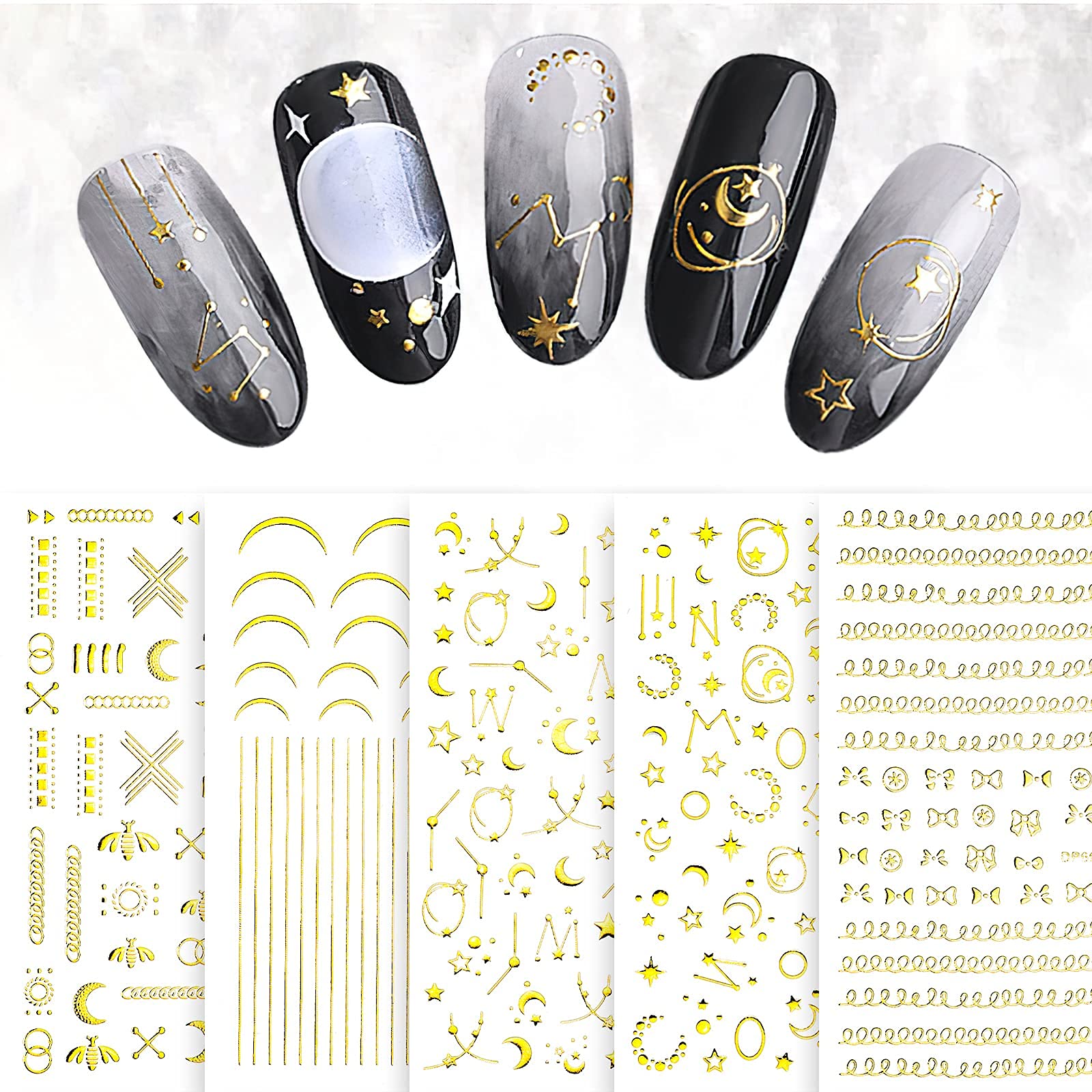 12 Blatt 3D Nagelsticker – Gold, Silber & Roségold Mit Perlen, Selbstklebend Für DIY-Nageldesign, Inkl. Stahlkugeln