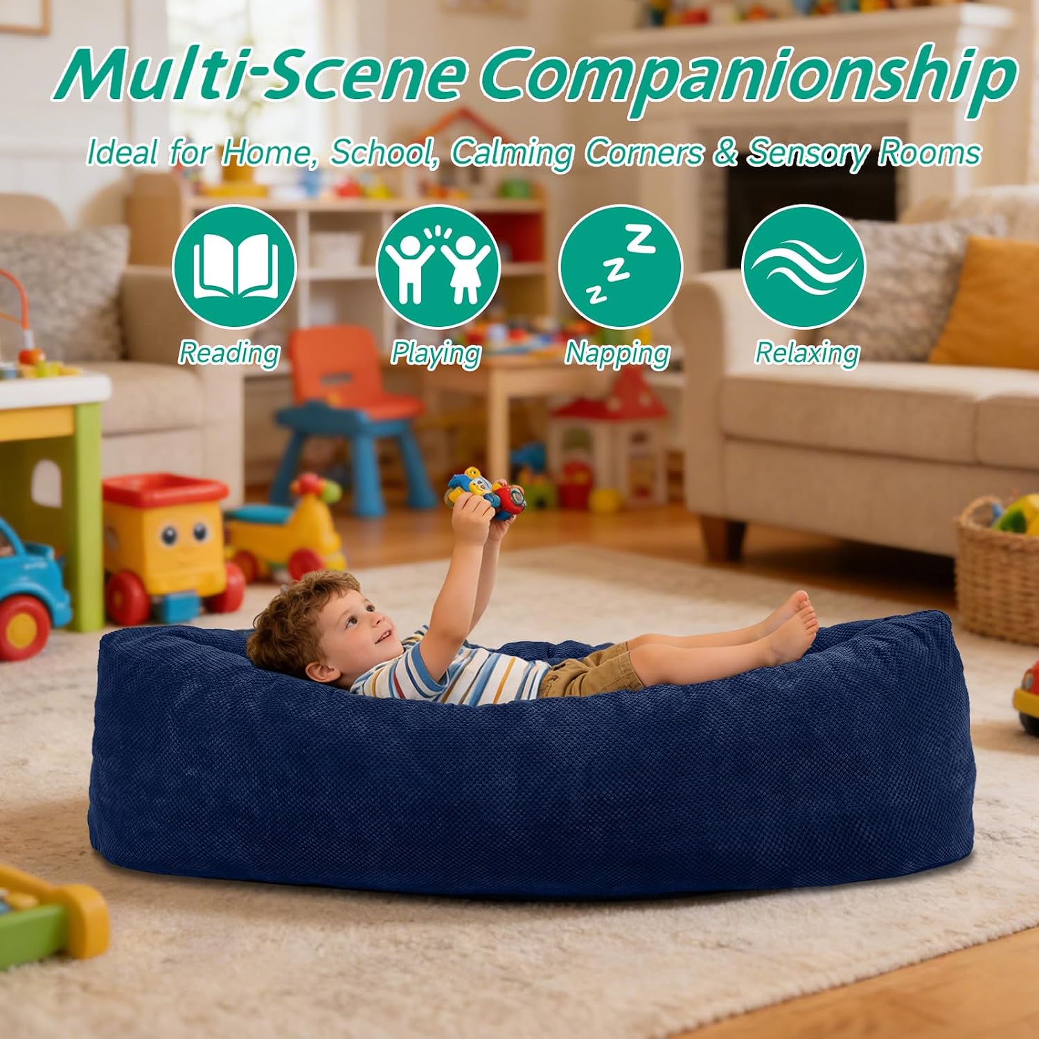 Sensory Chair for Kids, High-Density Foam Sensory Soft Canoe, Foam Peapod - Calming Pressure for Autism, ADHD & Sensory Needs, with 3 Textured Balls, Removable Washable Cover