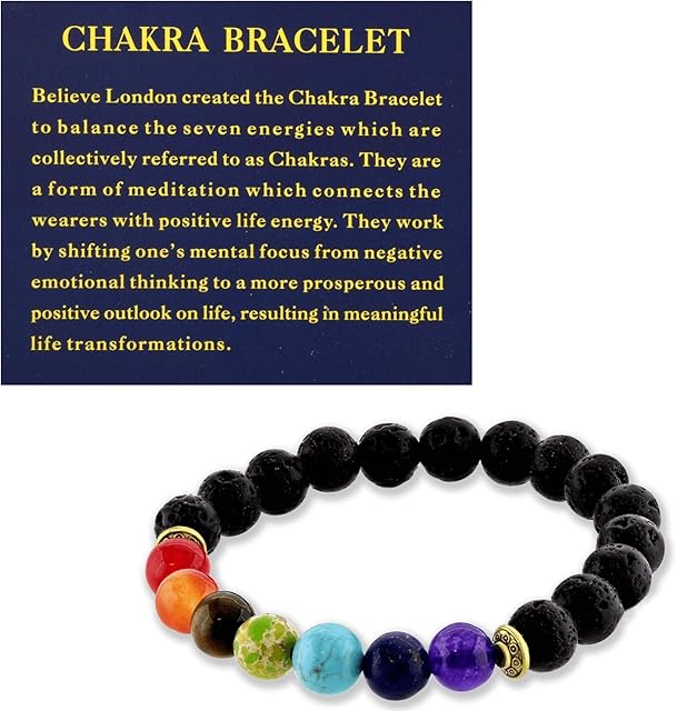 Believe London® Gemstone Bracelet Chakra Bracelet Anxiety Crystal Natural Stone Men Women Stress Relief Reiki Yoga Diffuser Semi Precious